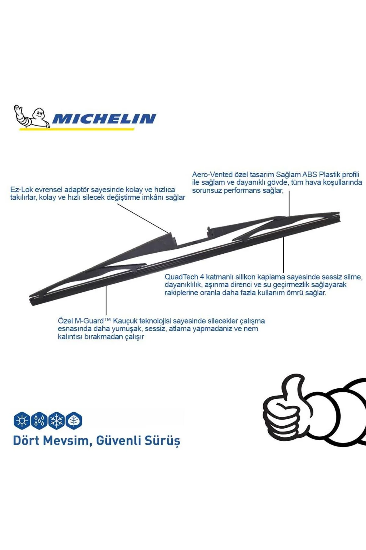 Citroen C4 2010-2018 Arası Rainforce™ 27,5CM 1 Adet Telli Hibrit Arka Silecek - Michelin Görsel 5