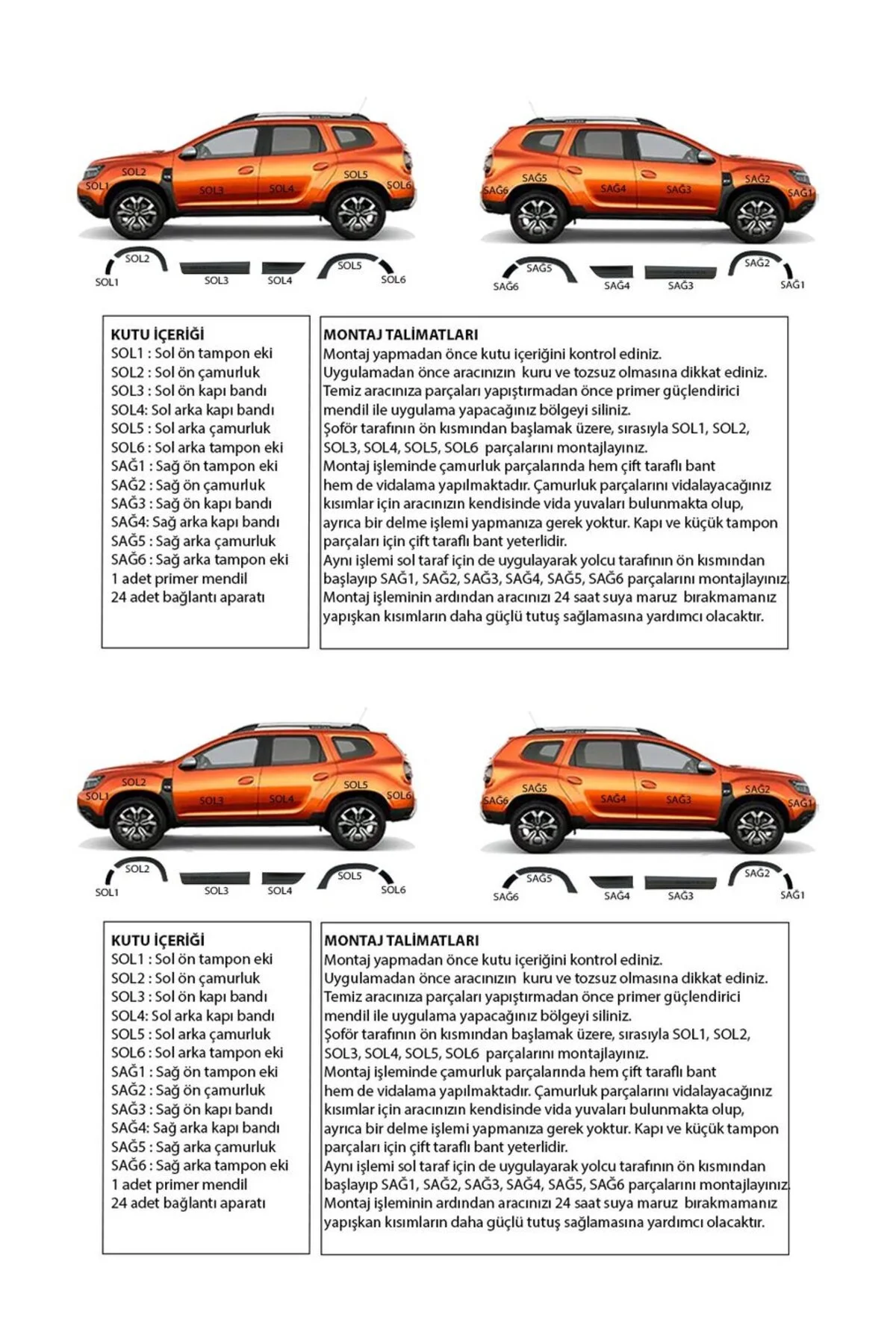 Dacia Duster 2018 ve Üzeri Kapı ve Çamurluk Koruma Premium Dodik Seti 12 Parça - FERROUS Görsel 8