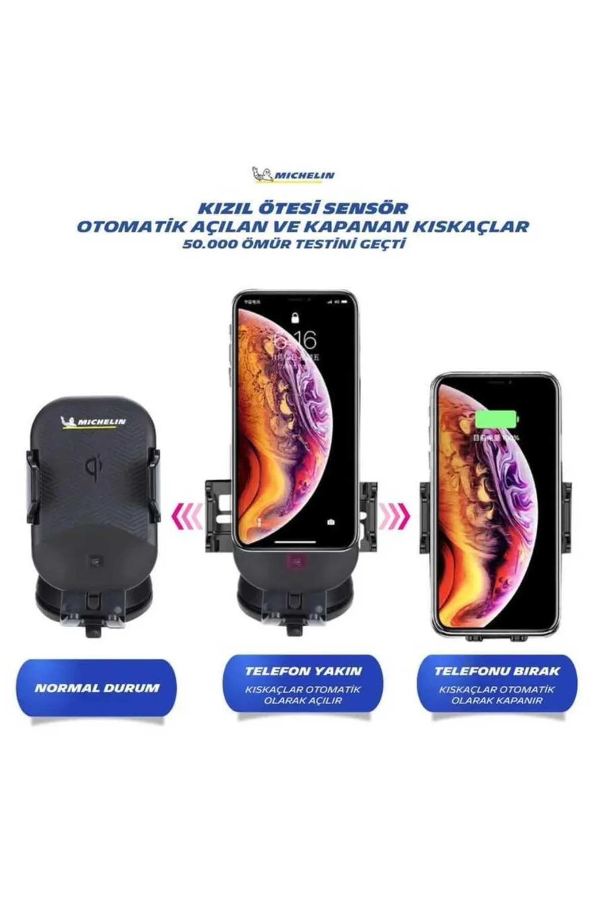 Wireless Telefon Şarj Cihazı Ve Dokunmatik Akıllı Telefon Tutucu - Michelin Görsel 5
