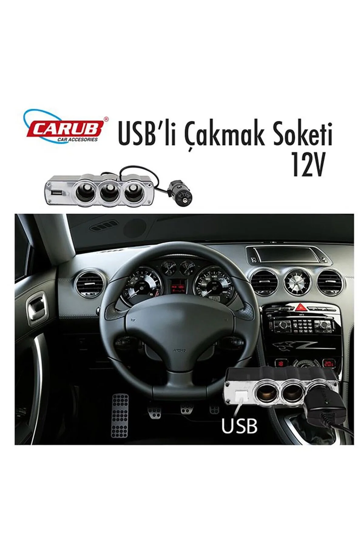 Çakmak Soketi 12V Kablolu 3Lü+ USB