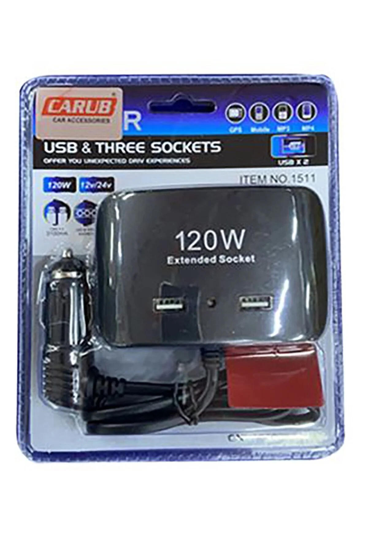 Çakmak Soket 12-24V 120W Kablolu 3lü Soket+2USB