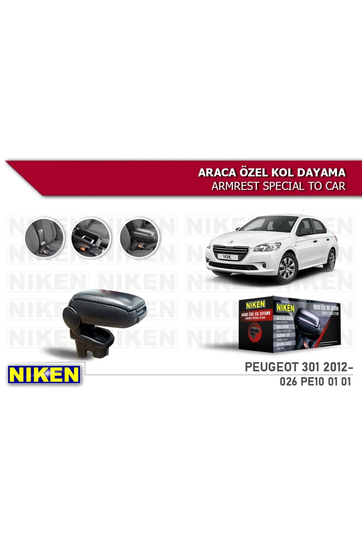Citroen C-Elysee 2012-2020 Kol Dayama Kolçak Geçmeli ABS Siyah