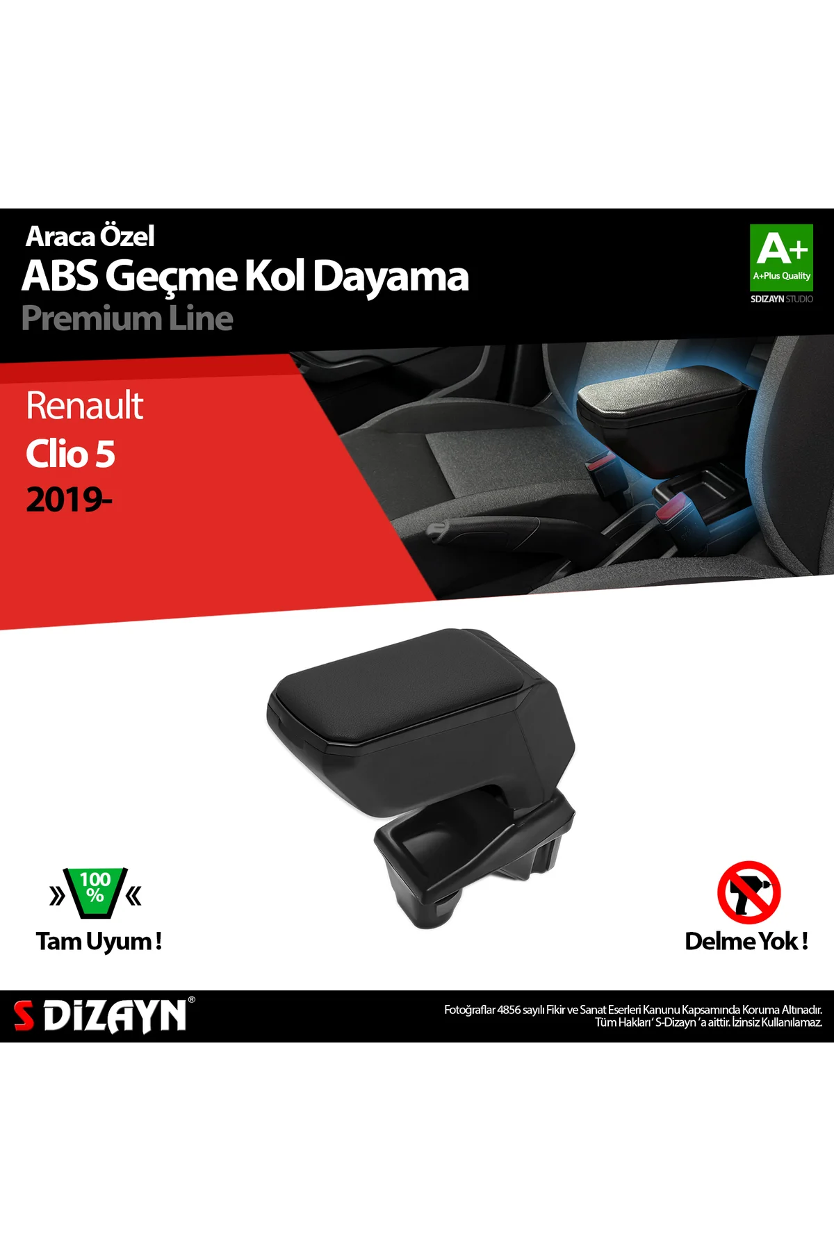 S-Dizayn Renault Clio 5 Kol Dayama Kolçak Geçmeli ABS Siyah 2019-2026 A+Kalite KLC-GC-SY-7027