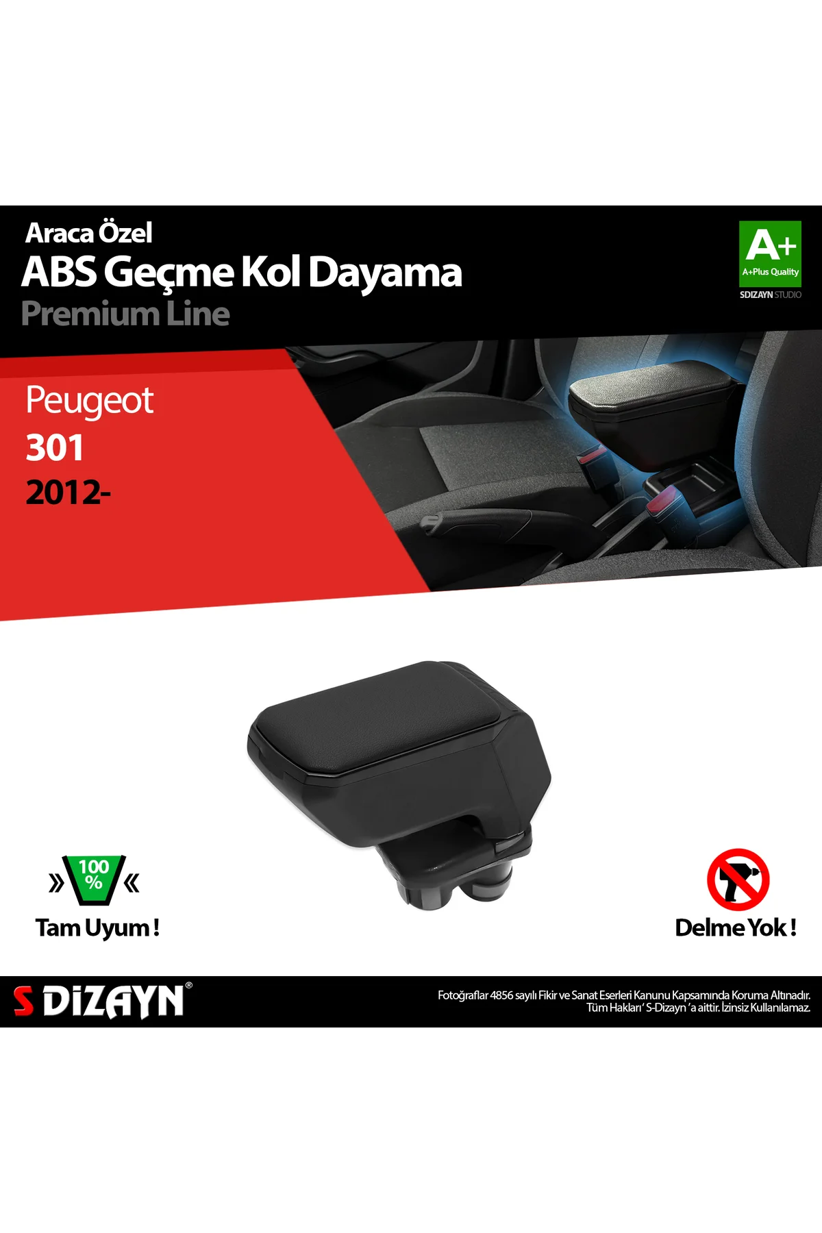 S-Dizayn Peugeot 301 Kol Dayama Kolçak Geçmeli ABS Siyah 2012-2017 A+Kalite KLC-GC-SY-6907