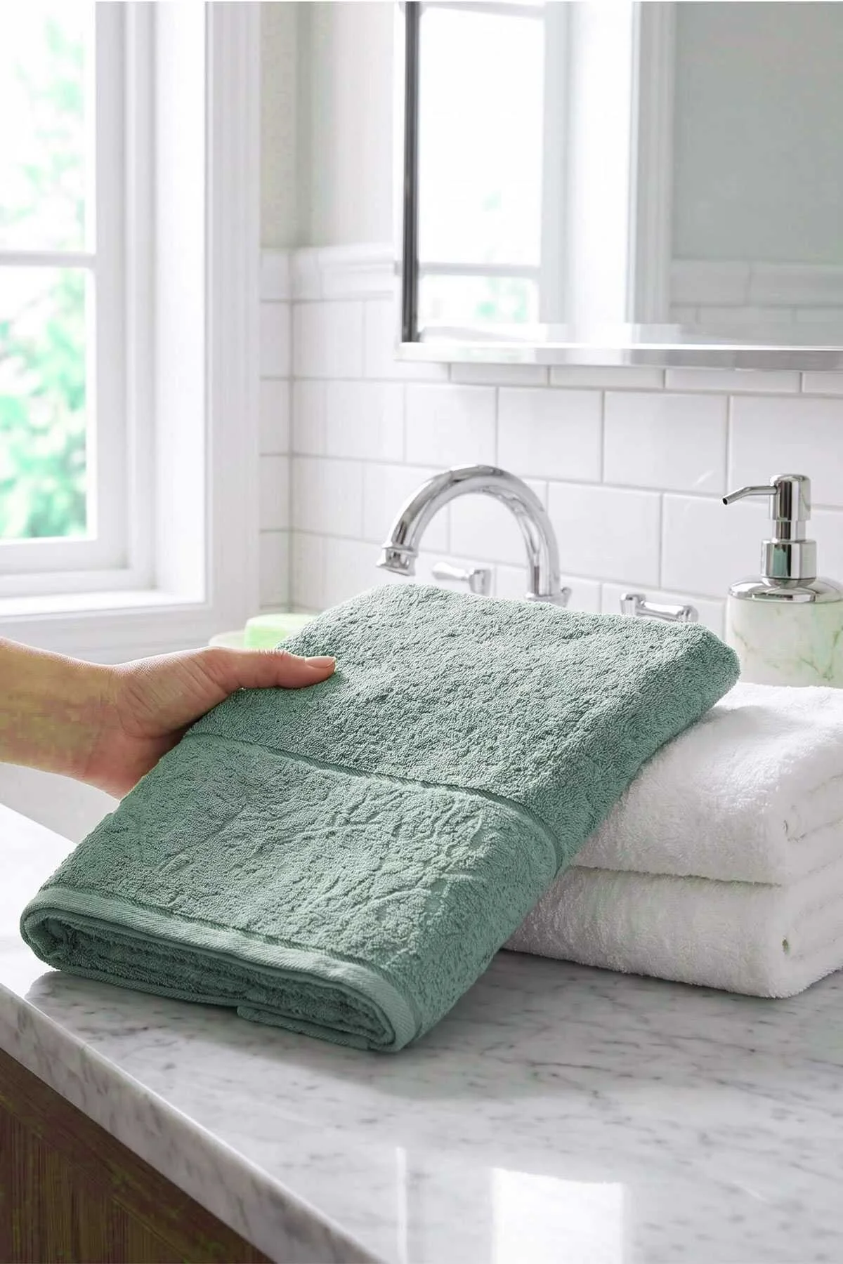 El Yüz Havlusu 50x90 Cm %100 Pamuk Kısmi Kadife Vento Yeşil - Mira Home Görsel 2