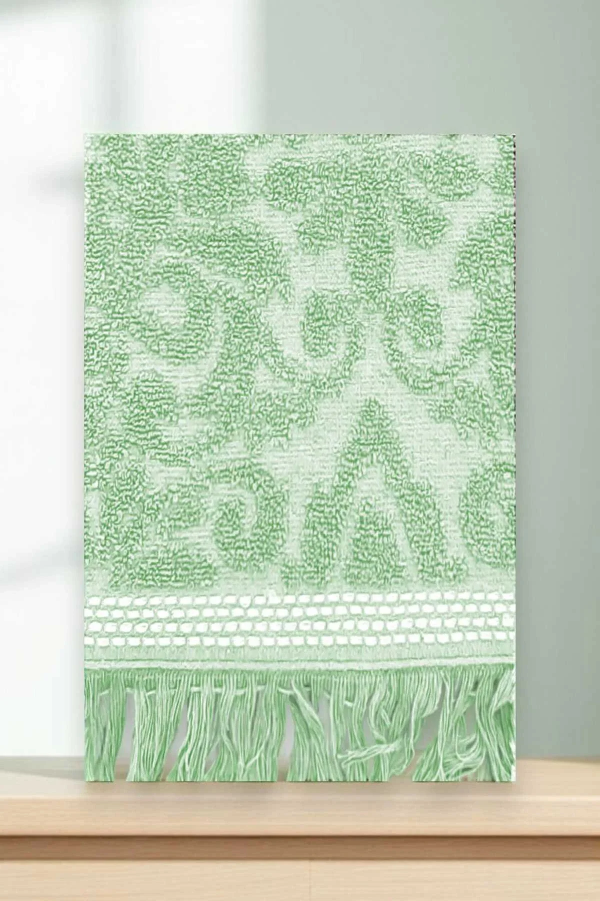 2 Parça Jakarlı Banyo Havlu Takımı %100 Pamuklu 90x150 Cm Arden Yeşil - Mira Home Görsel 3