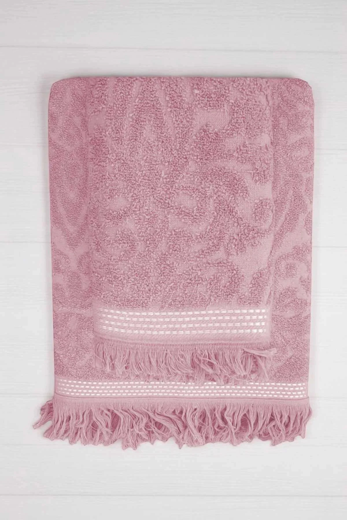 2 Parça Jakarlı Banyo Havlu Takımı %100 Pamuklu 90x150 Cm Arden Pembe