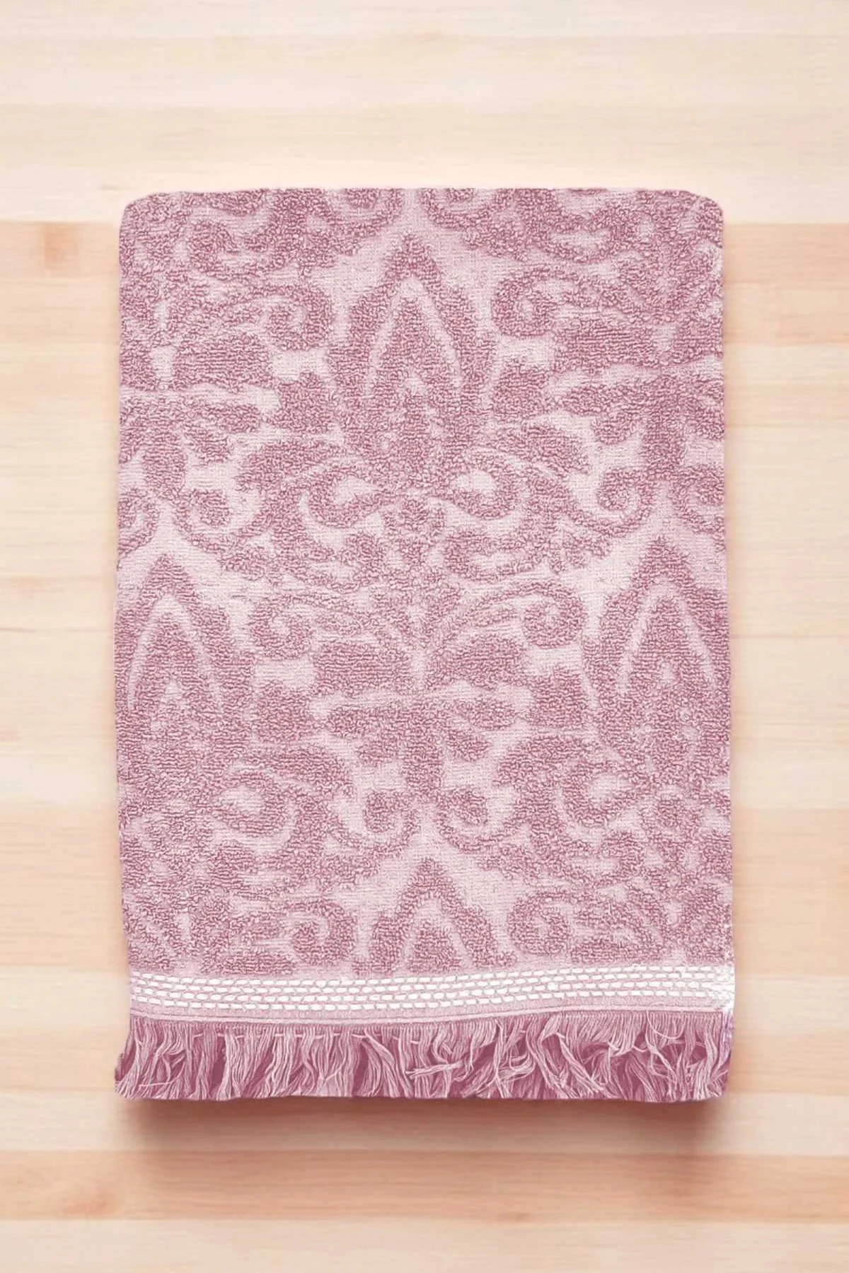 2 Parça Jakarlı Banyo Havlu Takımı %100 Pamuklu 90x150 Cm Arden Pembe - Mira Home Görsel 2