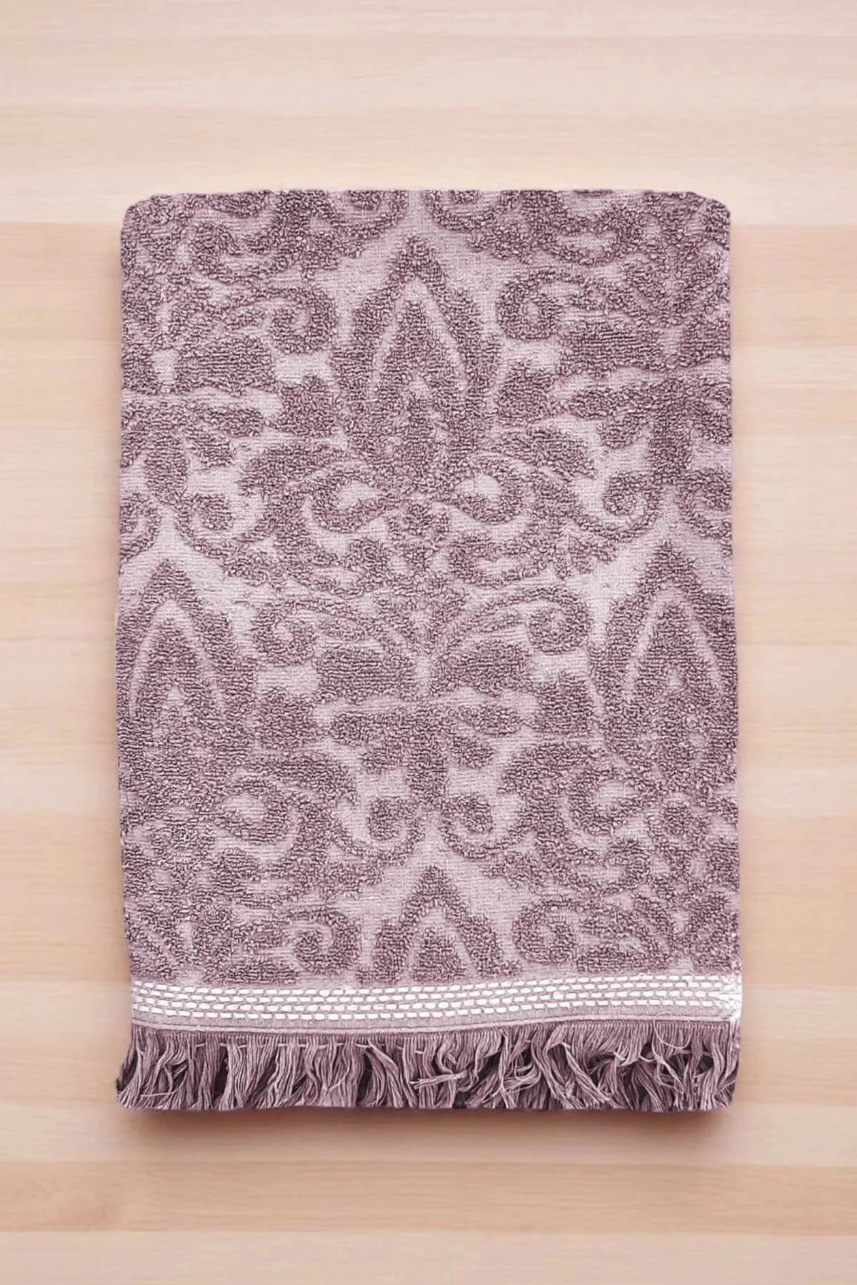 2 Parça Jakarlı Banyo Havlu Takımı %100 Pamuklu 90x150 Cm Arden Mor - Mira Home Görsel 3
