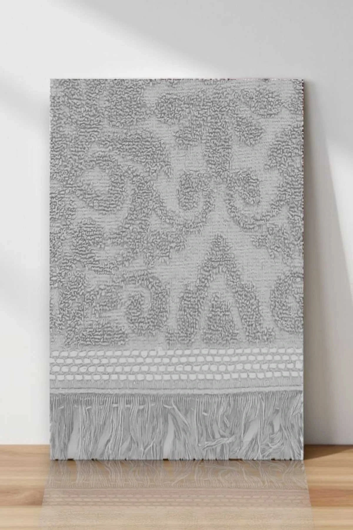 2 Parça Jakarlı Banyo Havlu Takımı %100 Pamuklu 90x150 Cm Arden Gri - Mira Home Görsel 3