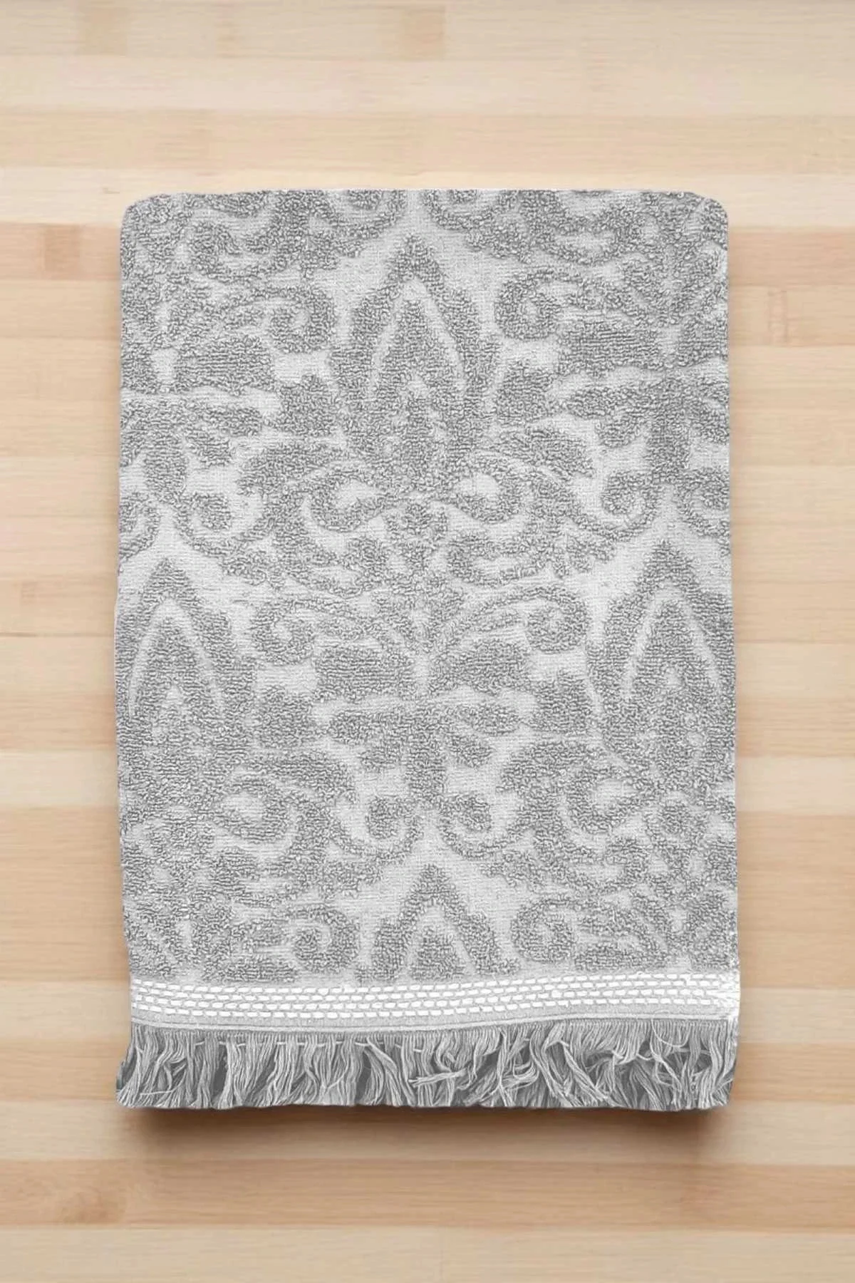 2 Parça Jakarlı Banyo Havlu Takımı %100 Pamuklu 90x150 Cm Arden Gri - Mira Home Görsel 2