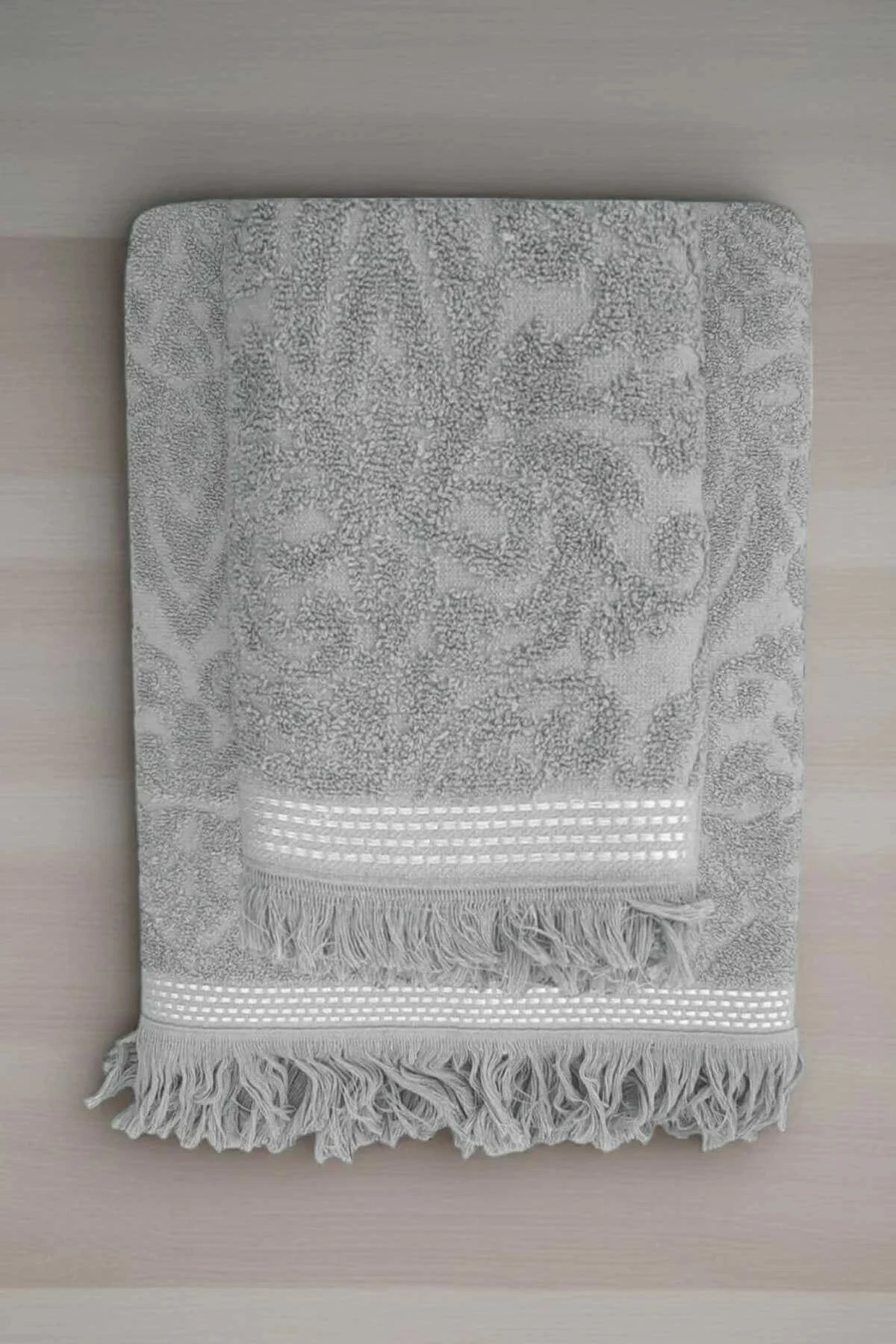 2 Parça Jakarlı Banyo Havlu Takımı %100 Pamuklu 90x150 Cm Arden Gri