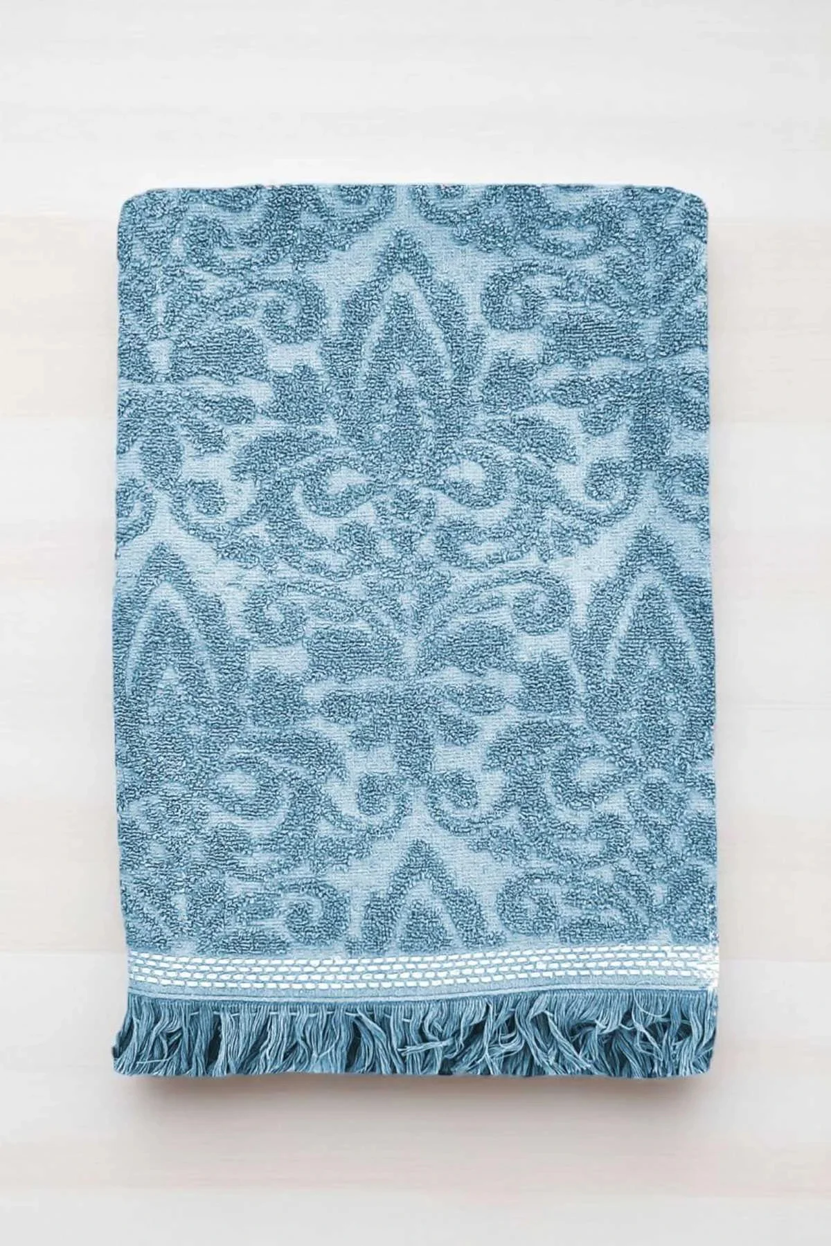 2 Parça Jakarlı Banyo Havlu Takımı %100 Pamuklu 90x150 Cm Arden Mavi - Mira Home Görsel 2