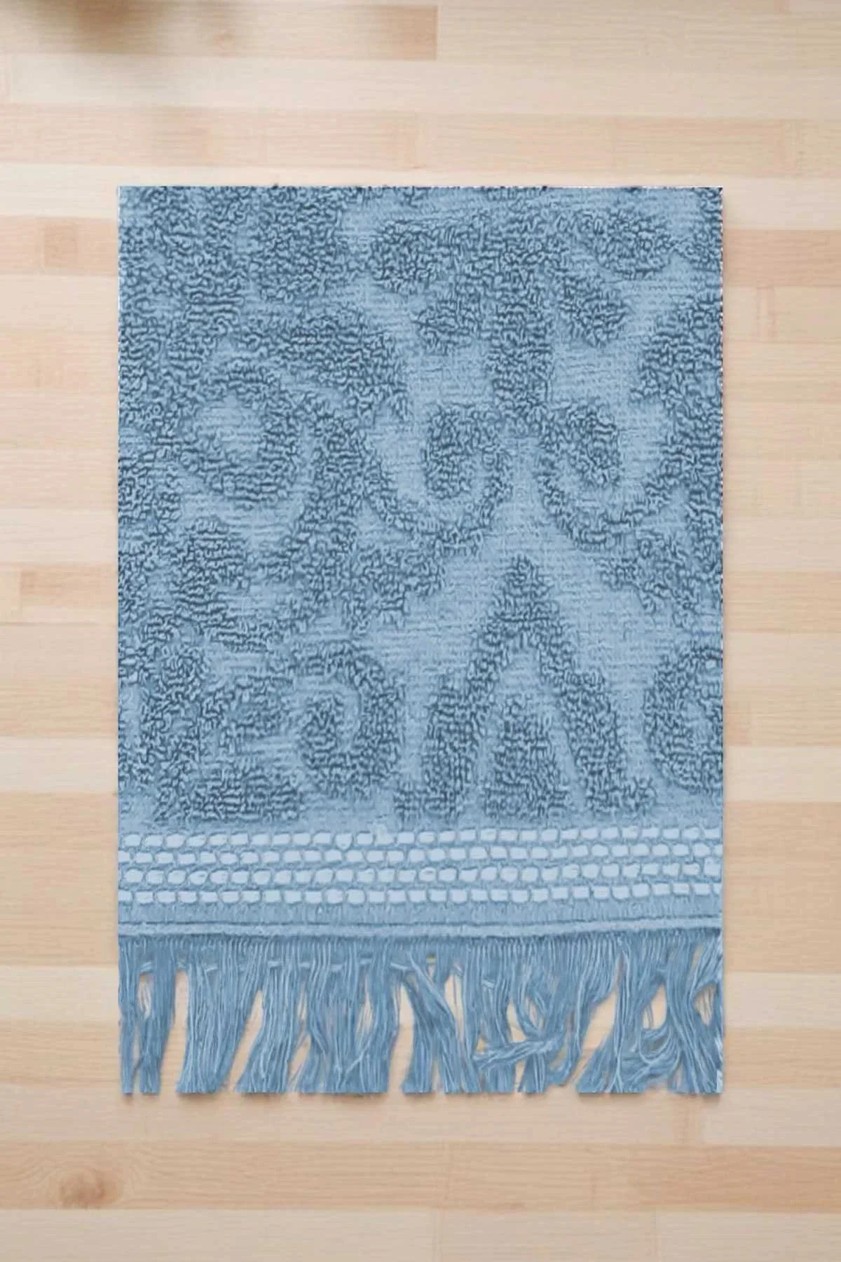 2 Parça Jakarlı Banyo Havlu Takımı %100 Pamuklu 90x150 Cm Arden Mavi - Mira Home Görsel 3