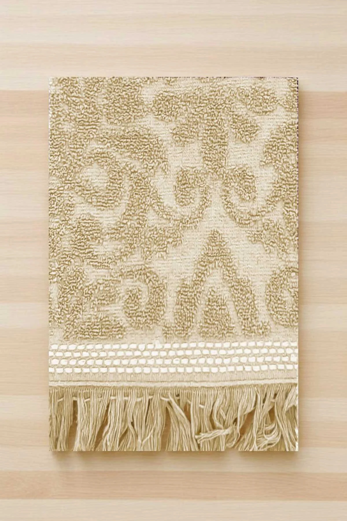 2 Parça Jakarlı Banyo Havlu Takımı %100 Pamuklu 90x150 Cm Arden Bej - Mira Home Görsel 3