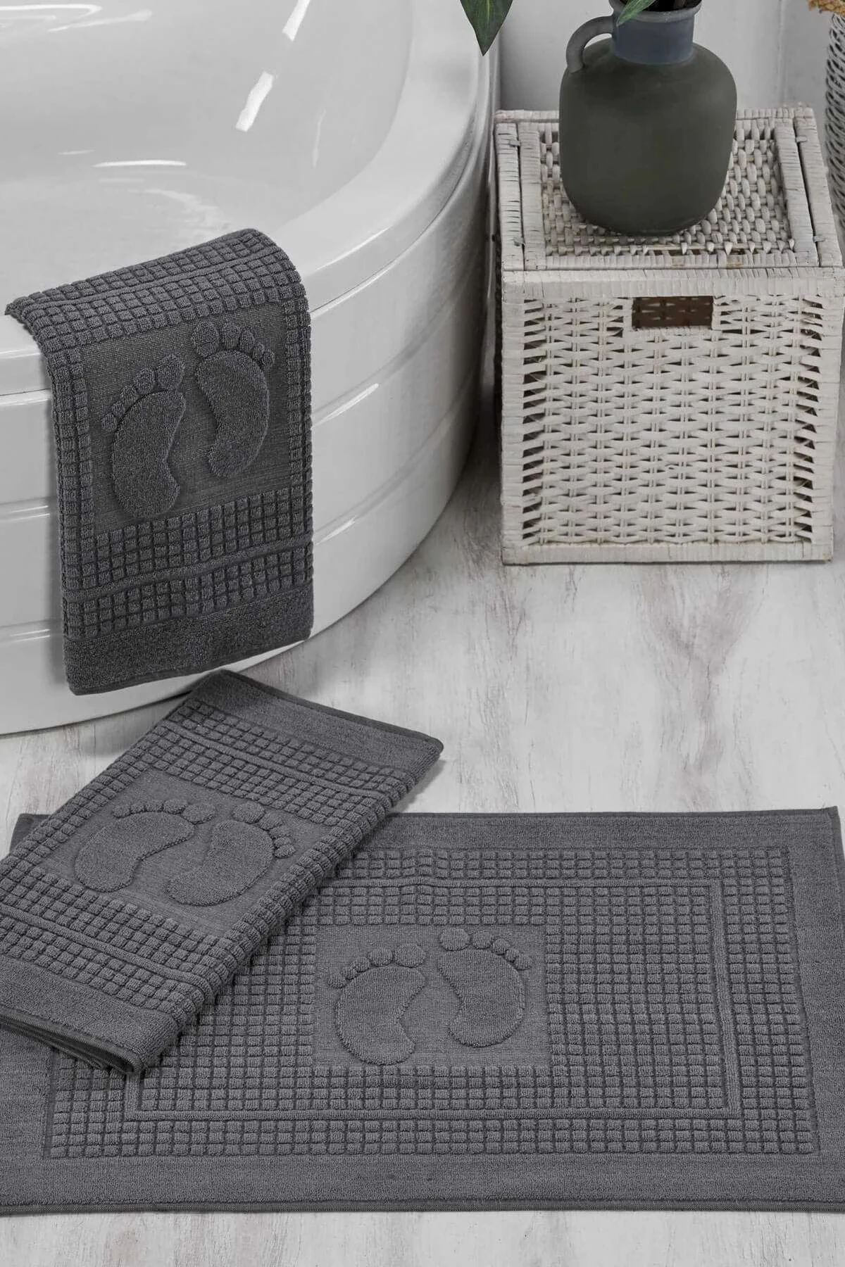3 Lü Banyo Ayak Havlusu %100 Pamuklu 50x70 Cm Antrasit - Mira Home Görsel 2