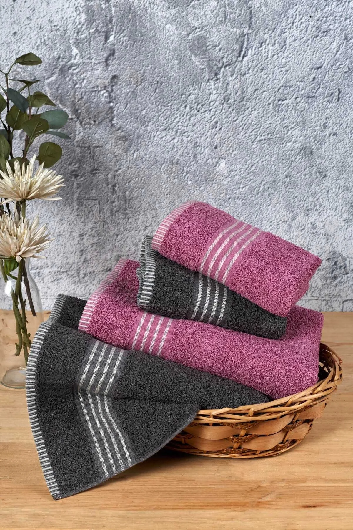 4 lü Kadın Erkek Banyo Havlusu Takımı Oscar Mürdüm Antasit - Mira Home Görsel 4