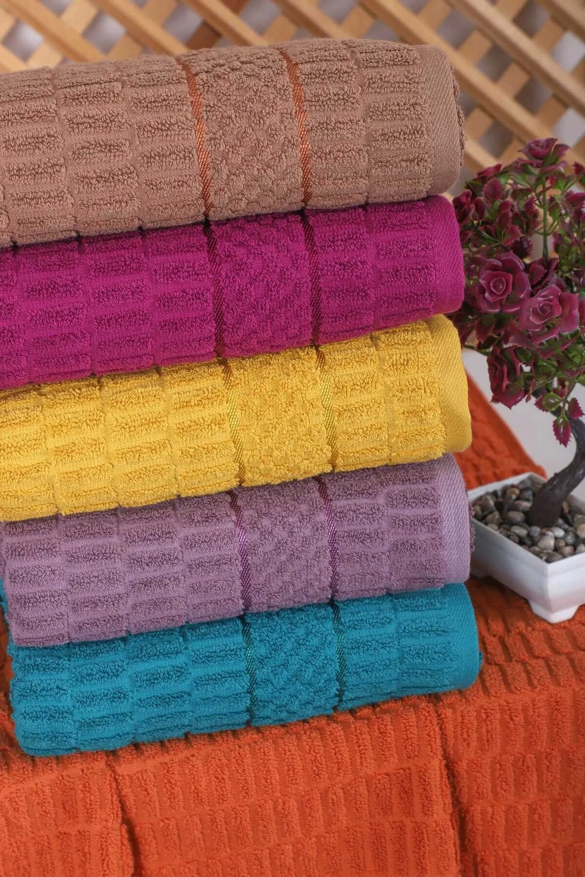 6 lı Renkli El Yüz Pamuklu Jakarlı Havlu Seti 50 x 90 Cm Platin - Mira Home Görsel 2