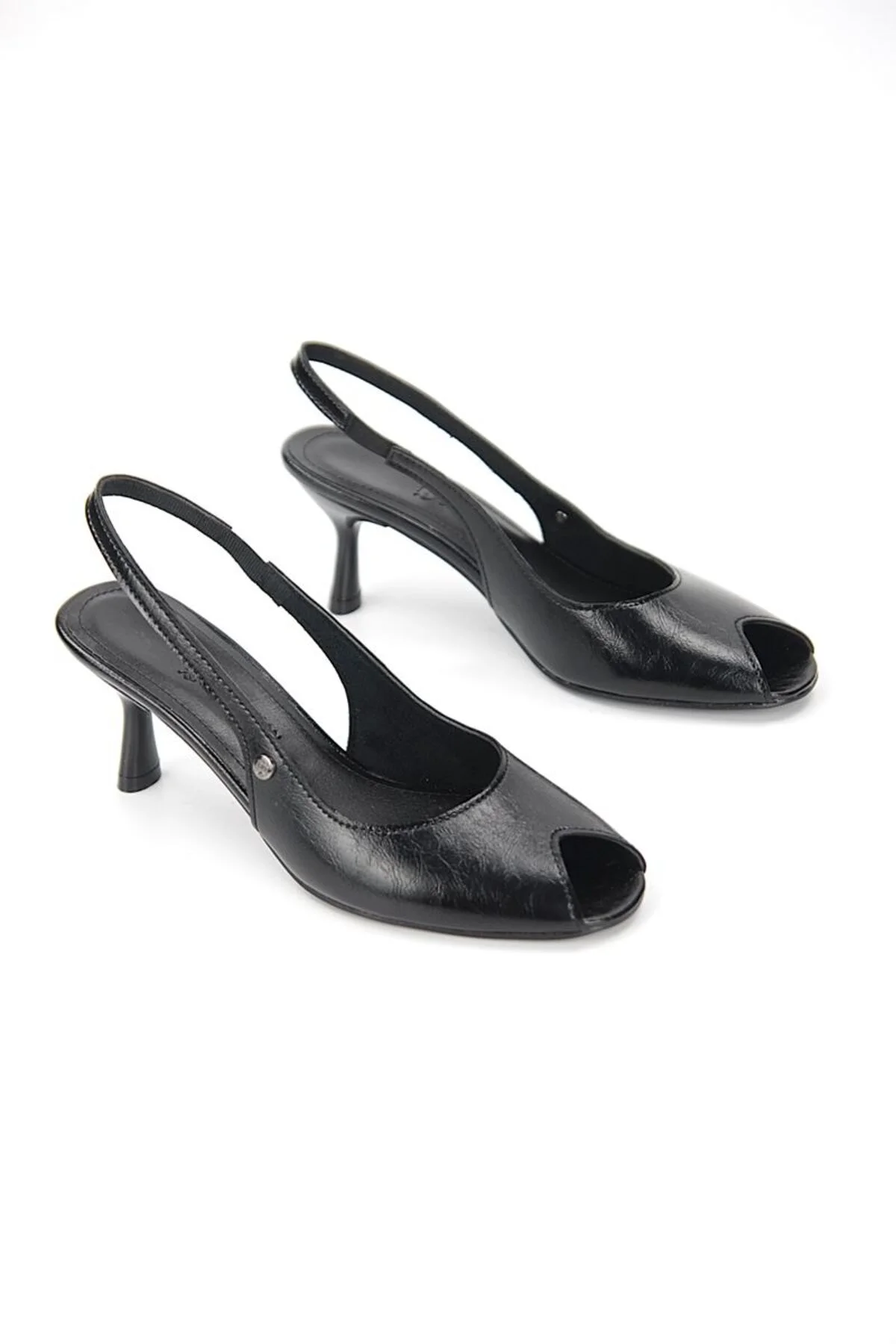 Calvera Peep Toe Fındık Burun (4/6 cm) Siyah Rugan Kadın Topuklu Ayakkabı - Gökhan Talay Görsel 6