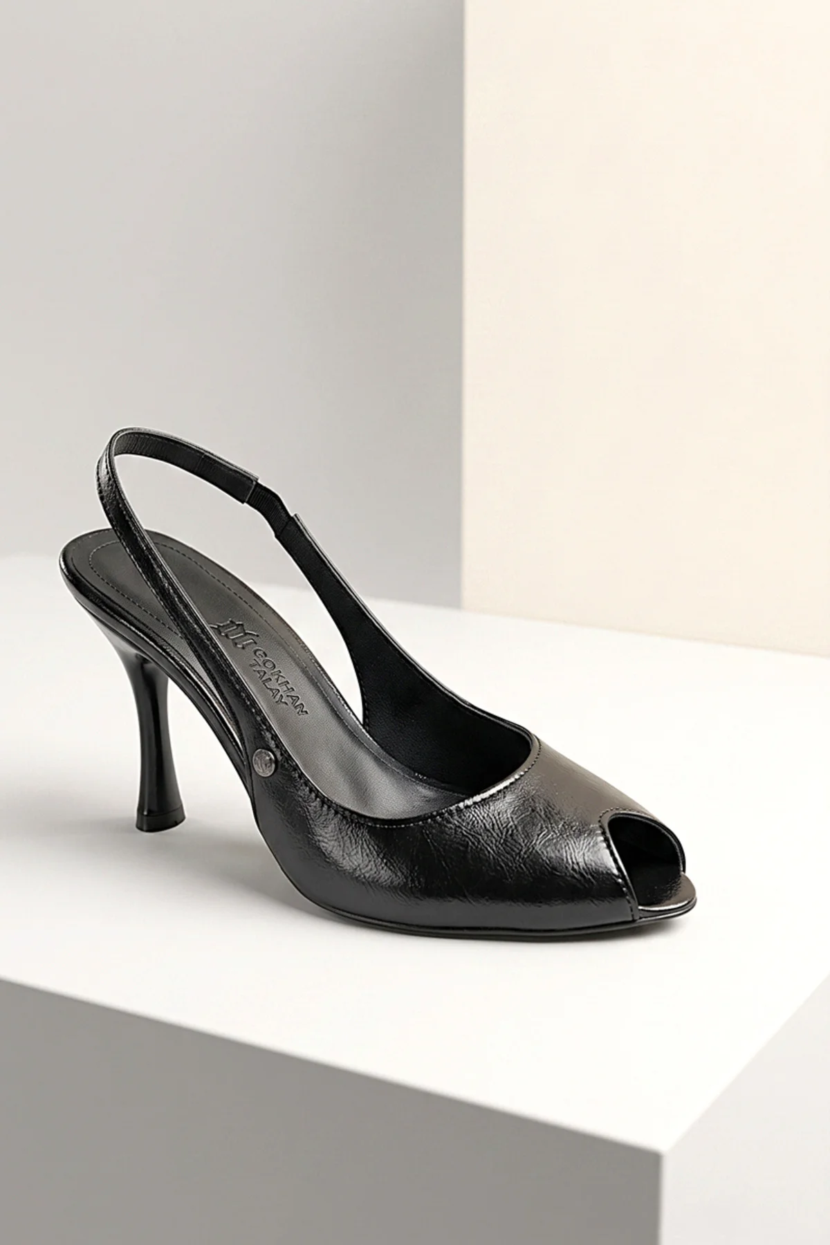 Nivra Peep Toe Fındık Burun (8 cm) Siyah Rugan Kadın Topuklu Ayakkabı - Gökhan Talay Görsel 3