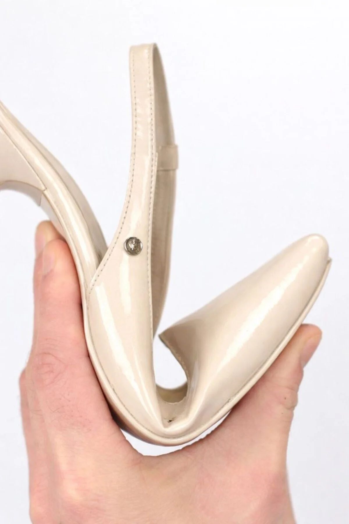Magnolia Esnek Yumuşak Kaymaz Taban (4/6 cm) Bej Rugan Açık Lastikli Kadın Topuklu Ayakkabı - Gökhan Talay Görsel 6