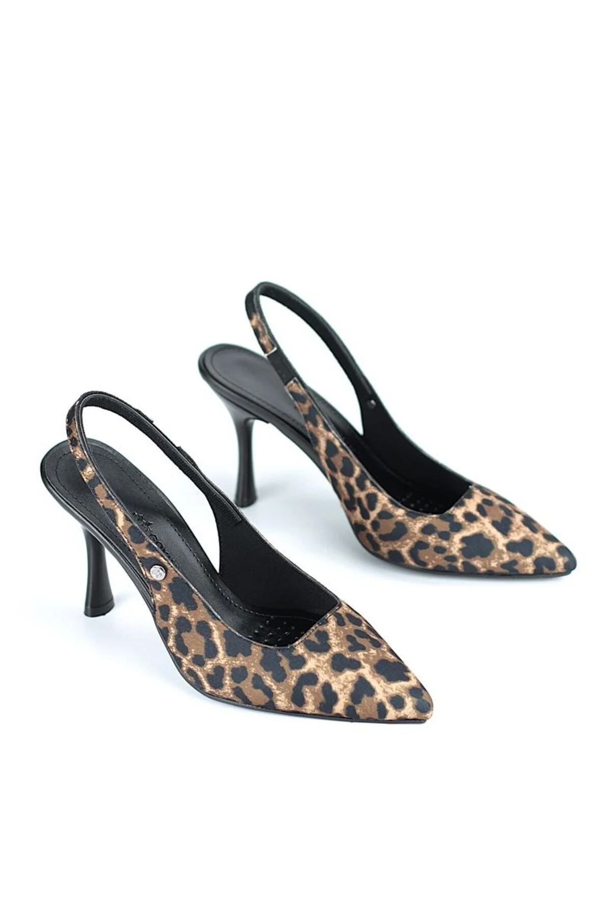 Lavender Esnek Yumuşak Kaymaz Taban (6-8 cm) Leopar Açık Lastikli Kadın Topuklu Ayakkabı - Gökhan Talay Görsel 3