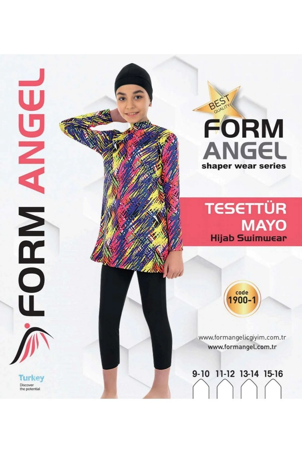 Form Angel 1900 Çocuk Uzun kollu Desenli Tesettür Mayo 9-16 Yaş Arası - BAYÇAĞRI Görsel 3