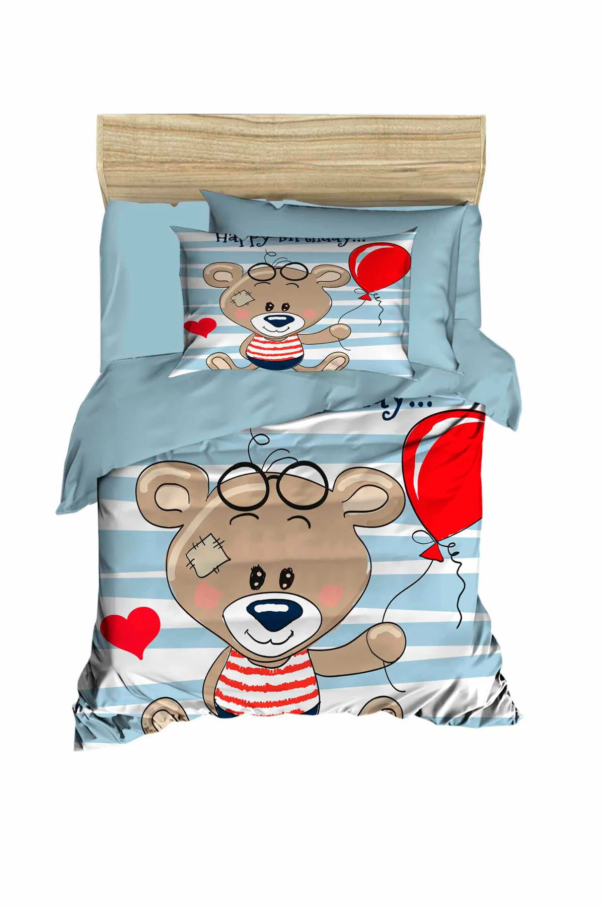 Yenidoğan Erkek Bebek Nevresim Takımı %100 Pamuklu Bear Baloon - Mira Home Görsel 3