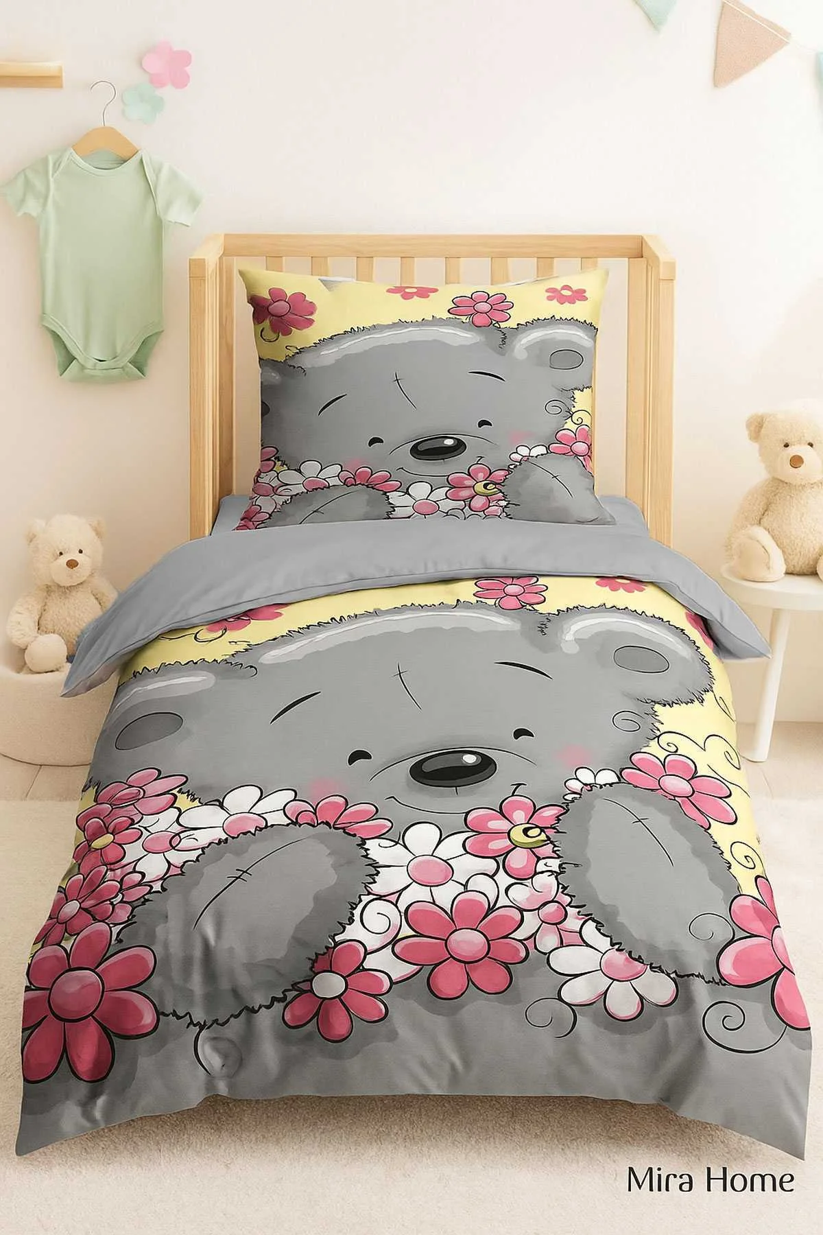 Yenidoğan Kız Bebek Nevresim Takımı %100 Pamuklu Flower - Mira Home Görsel 3