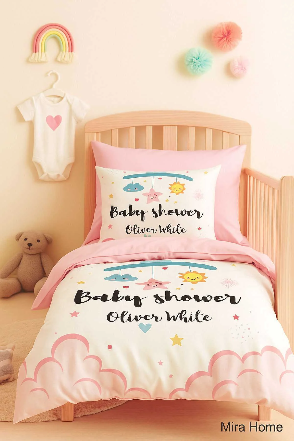 Yenidoğan Kız Bebek Nevresim Takımı %100 Pamuklu Baby Shower White - Mira Home Görsel 3
