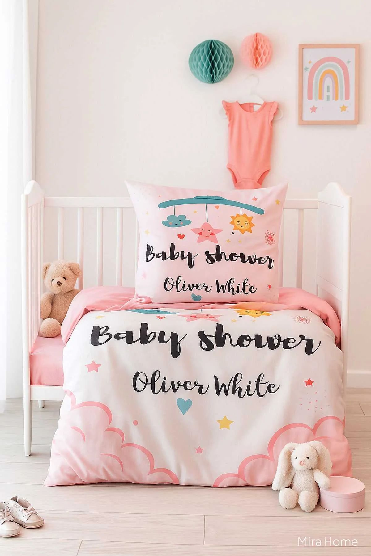 Yenidoğan Kız Bebek Nevresim Takımı %100 Pamuklu Baby Shower White