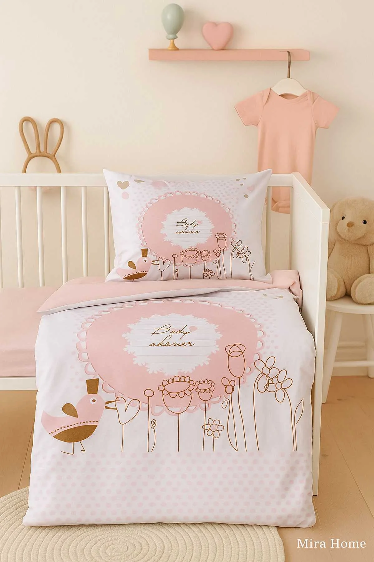 Yenidoğan Kız Bebek Nevresim Takımı Pamuklu Baby Shower - Mira Home Görsel 2