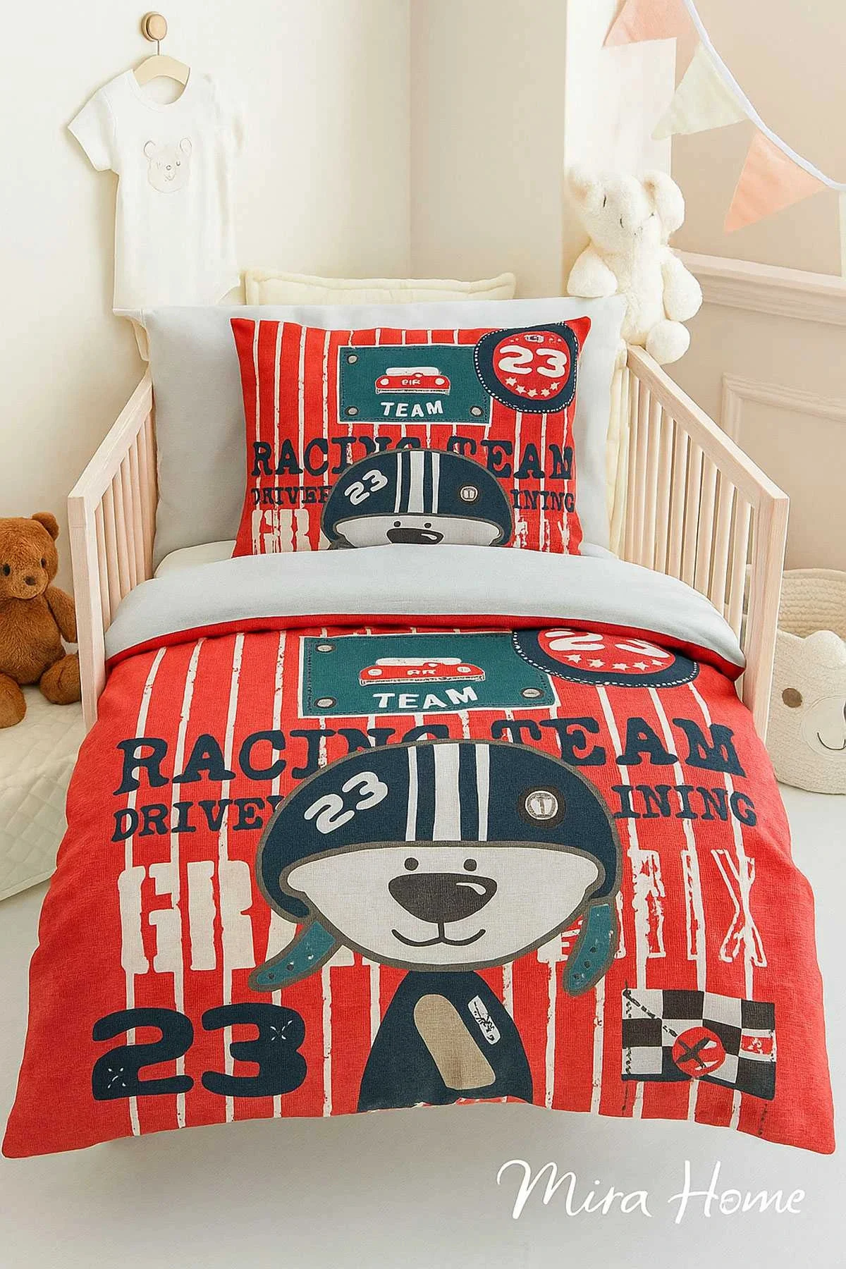 Yenidoğan Erkek Bebek Nevresim Takımı %100 Pamuklu Racing Team - Mira Home Görsel 3
