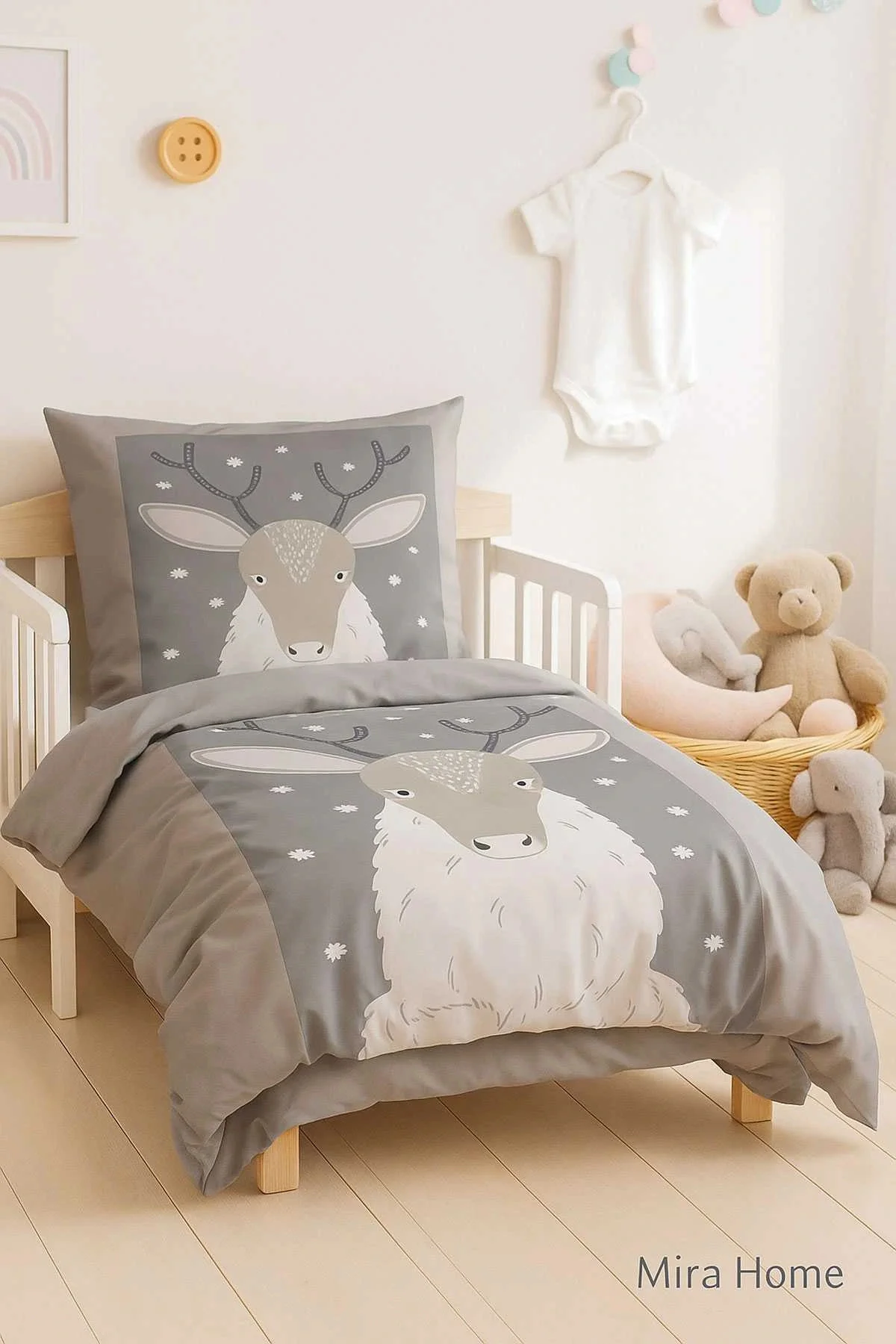 Yenidoğan Kız / Erkek Unisex Bebek Nevresim Takımı %100 Pamuklu Geyik - Mira Home Görsel 2