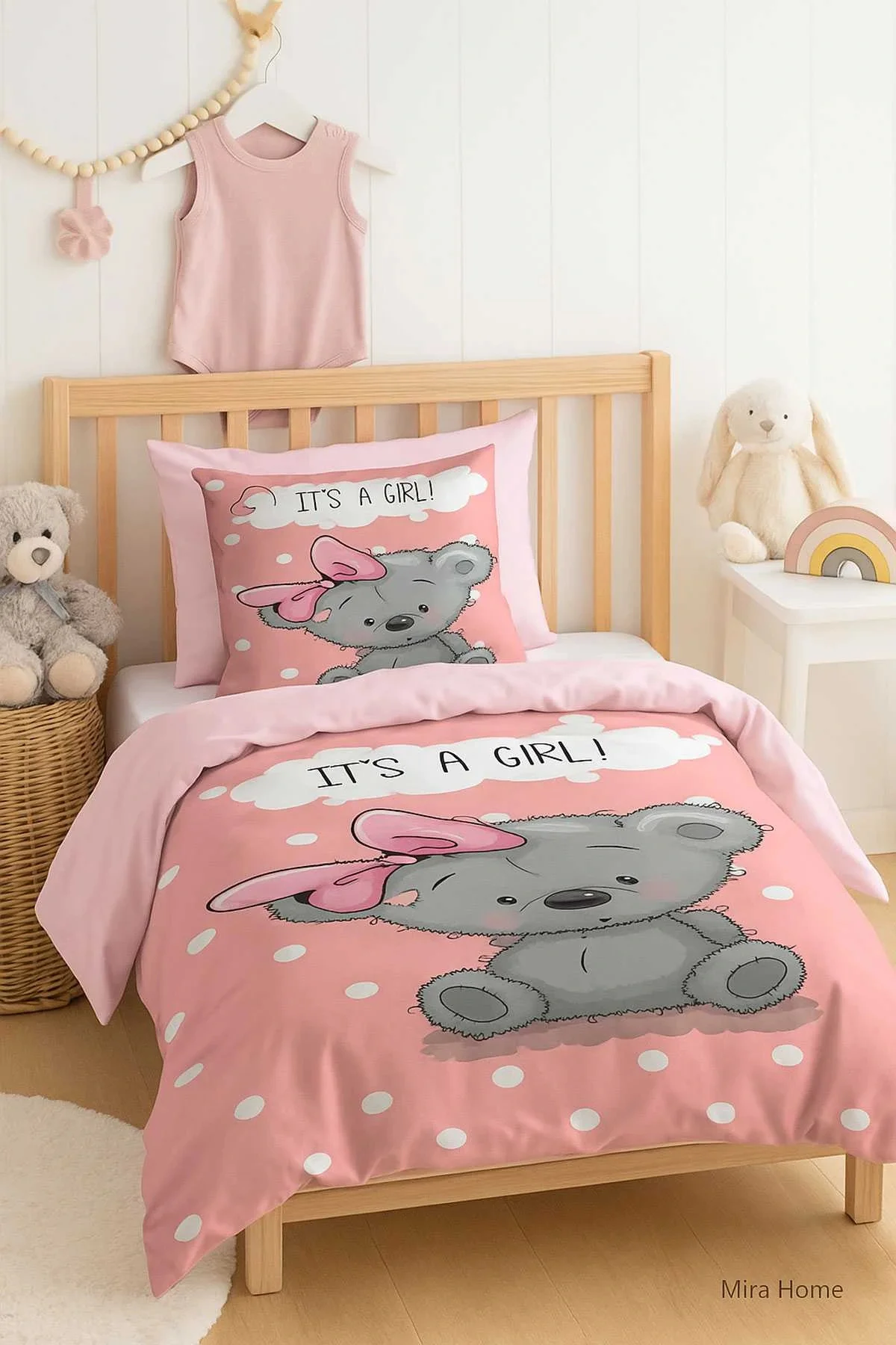 Yenidoğan Kız Bebek Nevresim Takımı %100 Pamuklu İts A Girl - Mira Home Görsel 2