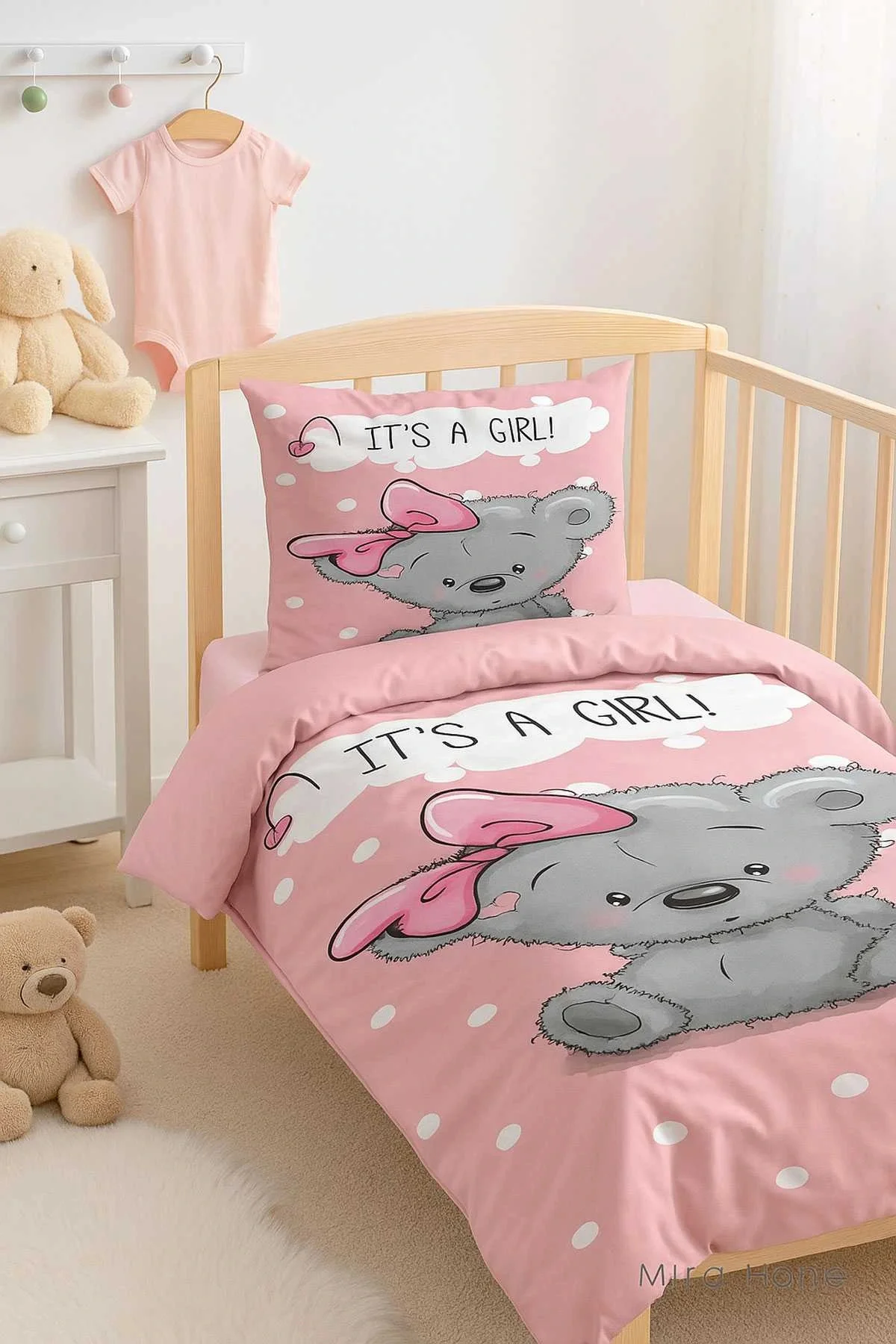 Yenidoğan Kız Bebek Nevresim Takımı %100 Pamuklu İts A Girl - Mira Home Görsel 3