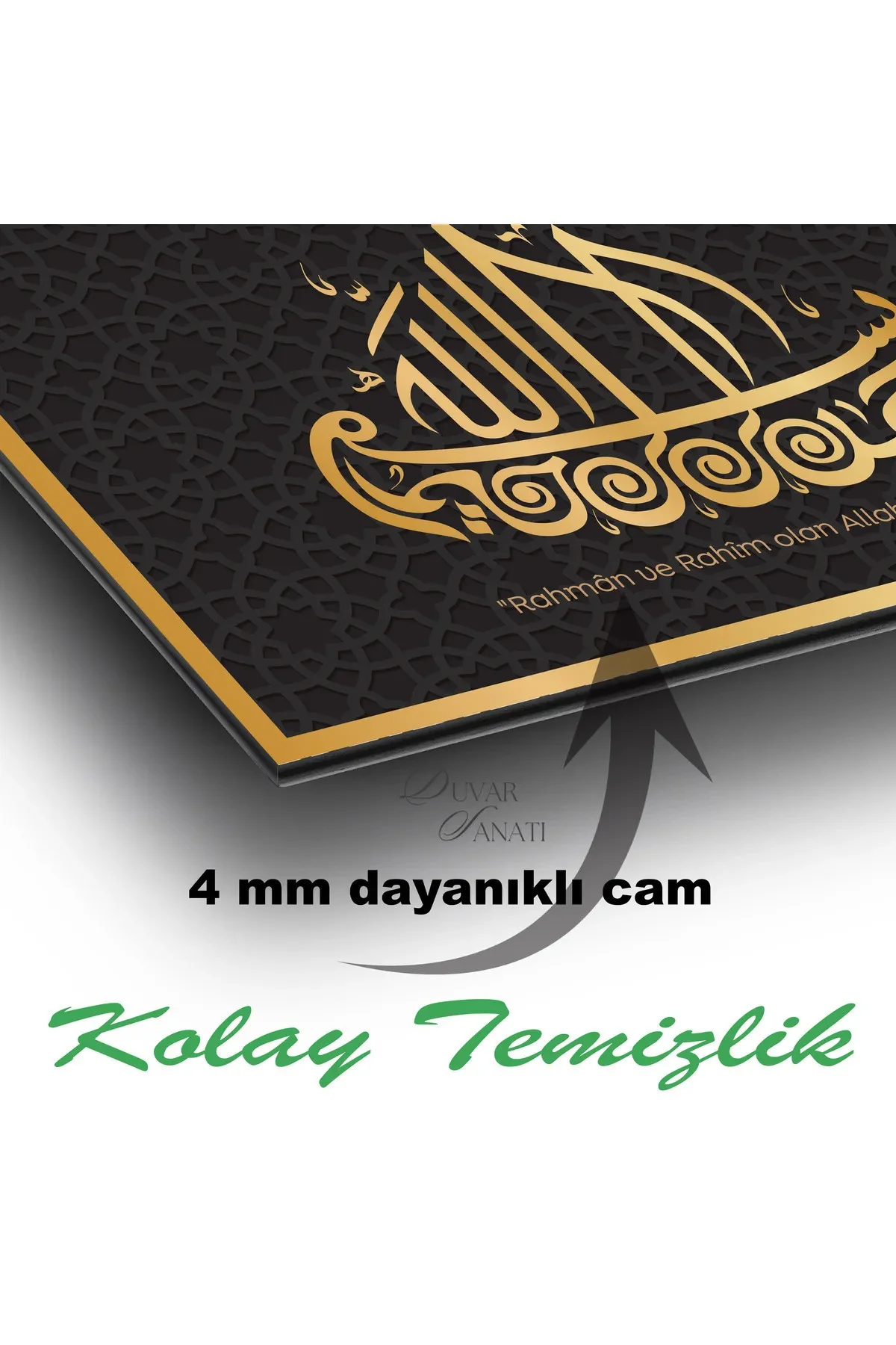 Besmele Yatay Cam Tablo , Dini İslami Modern Ev Ofis Salon Duvar Dekoru , Hediyelik Büyük Tablo - BYCAGRİ Görsel 5
