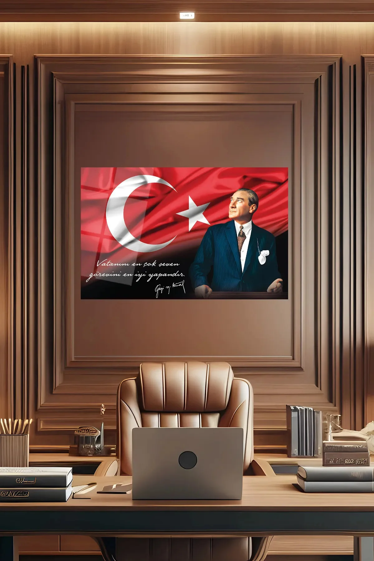 Atatürk Portre ve Türk Bayrağı Vatanını En Çok Seven Görevini En İyi Yapandır Cam Tablo, Hediyelik - BYCAGRİ Görsel 6