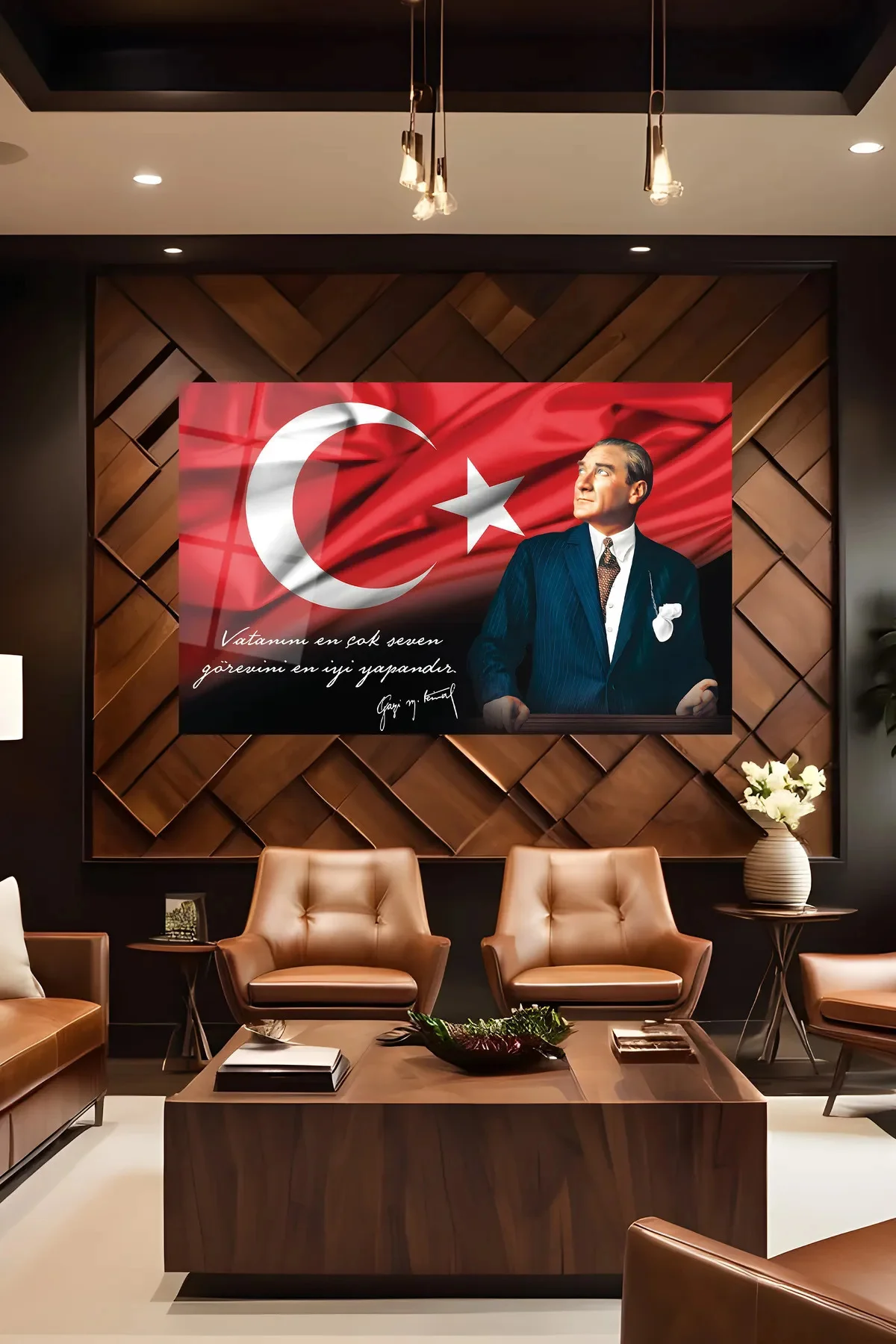 Atatürk Portre ve Türk Bayrağı Vatanını En Çok Seven Görevini En İyi Yapandır Cam Tablo, Hediyelik - BYCAGRİ Görsel 7
