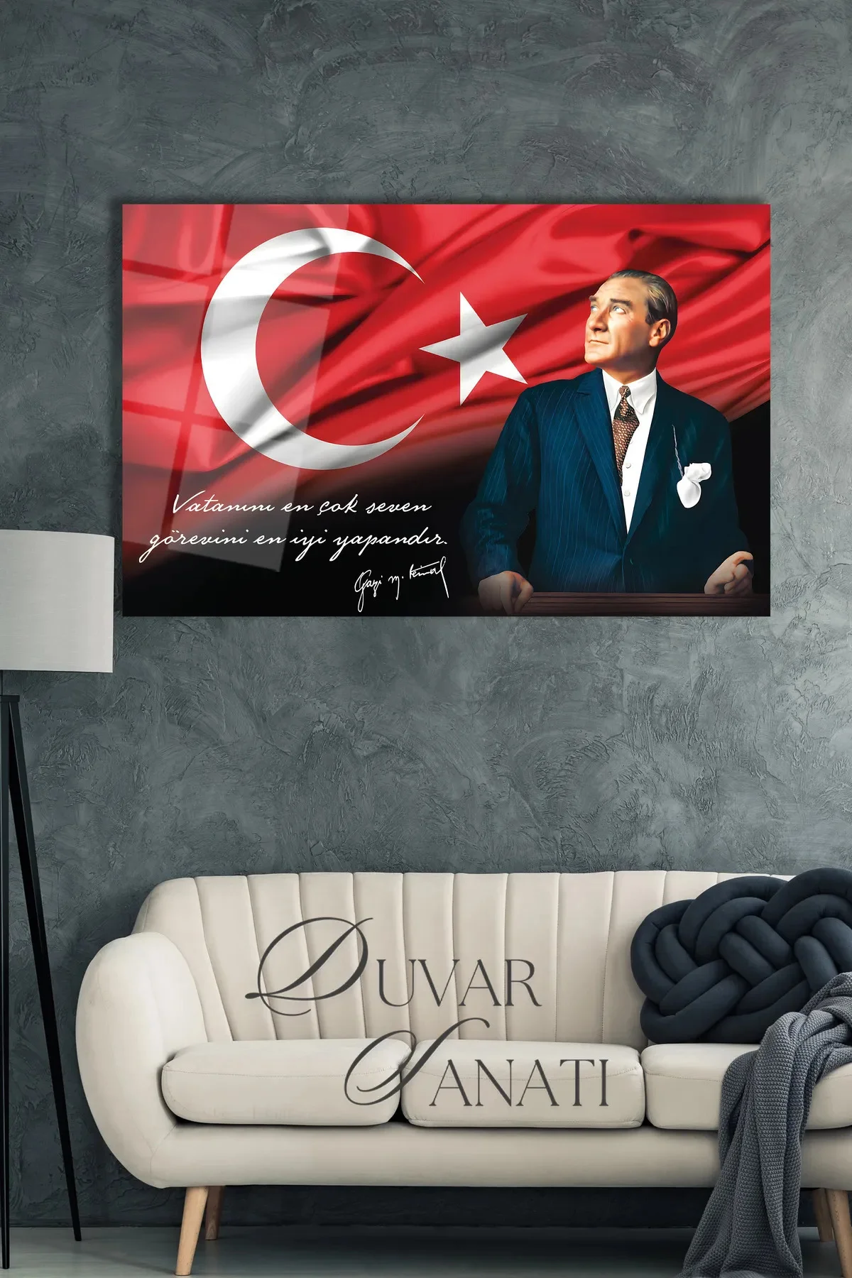Atatürk Portre ve Türk Bayrağı Vatanını En Çok Seven Görevini En İyi Yapandır Cam Tablo, Hediyelik - BYCAGRİ Görsel 5