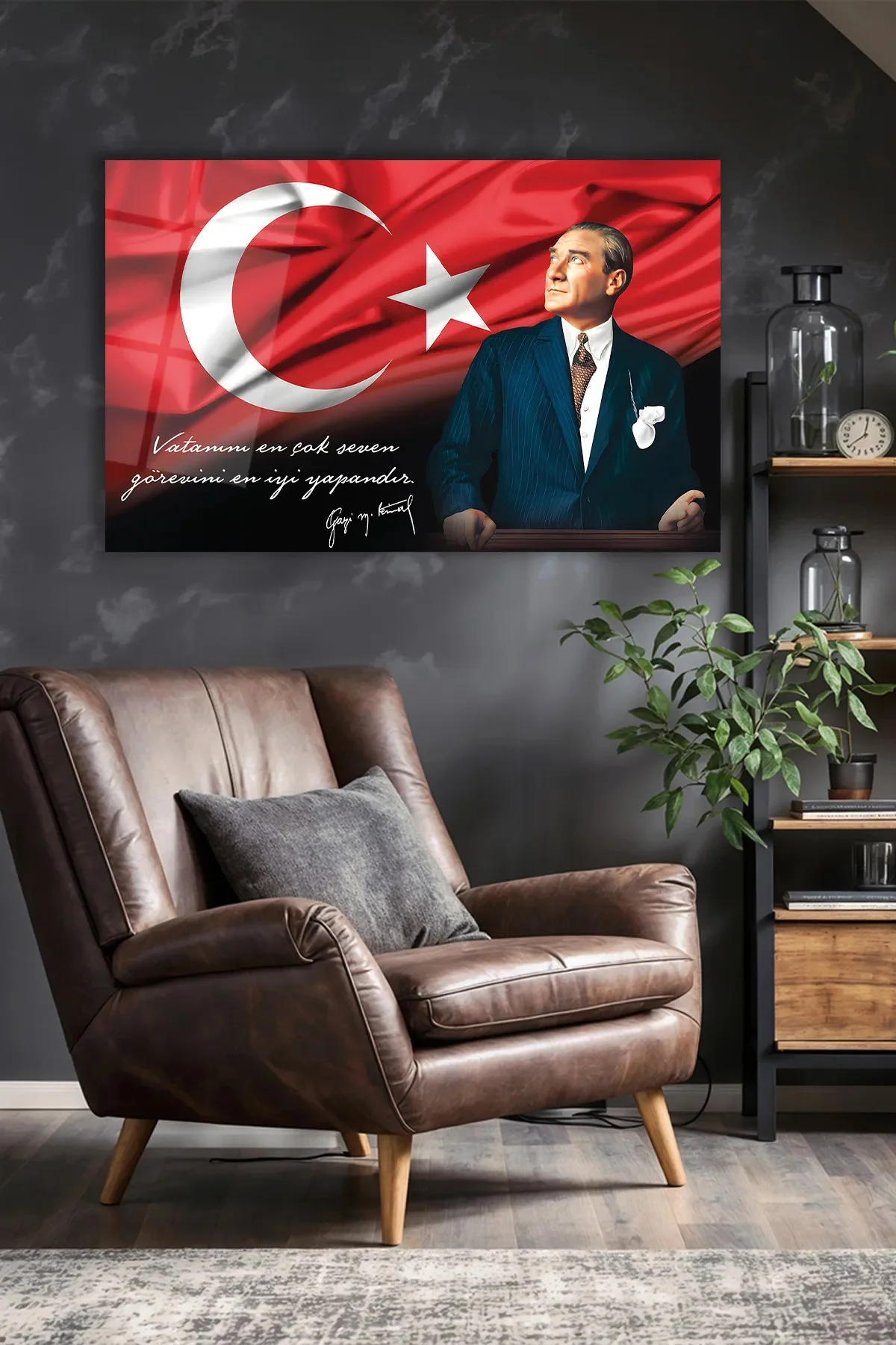 Atatürk Portre ve Türk Bayrağı Vatanını En Çok Seven Görevini En İyi Yapandır Cam Tablo, Hediyelik - BYCAGRİ Görsel 3