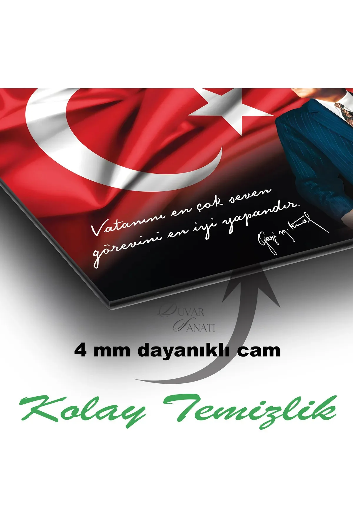 Atatürk Portre ve Türk Bayrağı Vatanını En Çok Seven Görevini En İyi Yapandır Cam Tablo, Hediyelik - BYCAGRİ Görsel 4