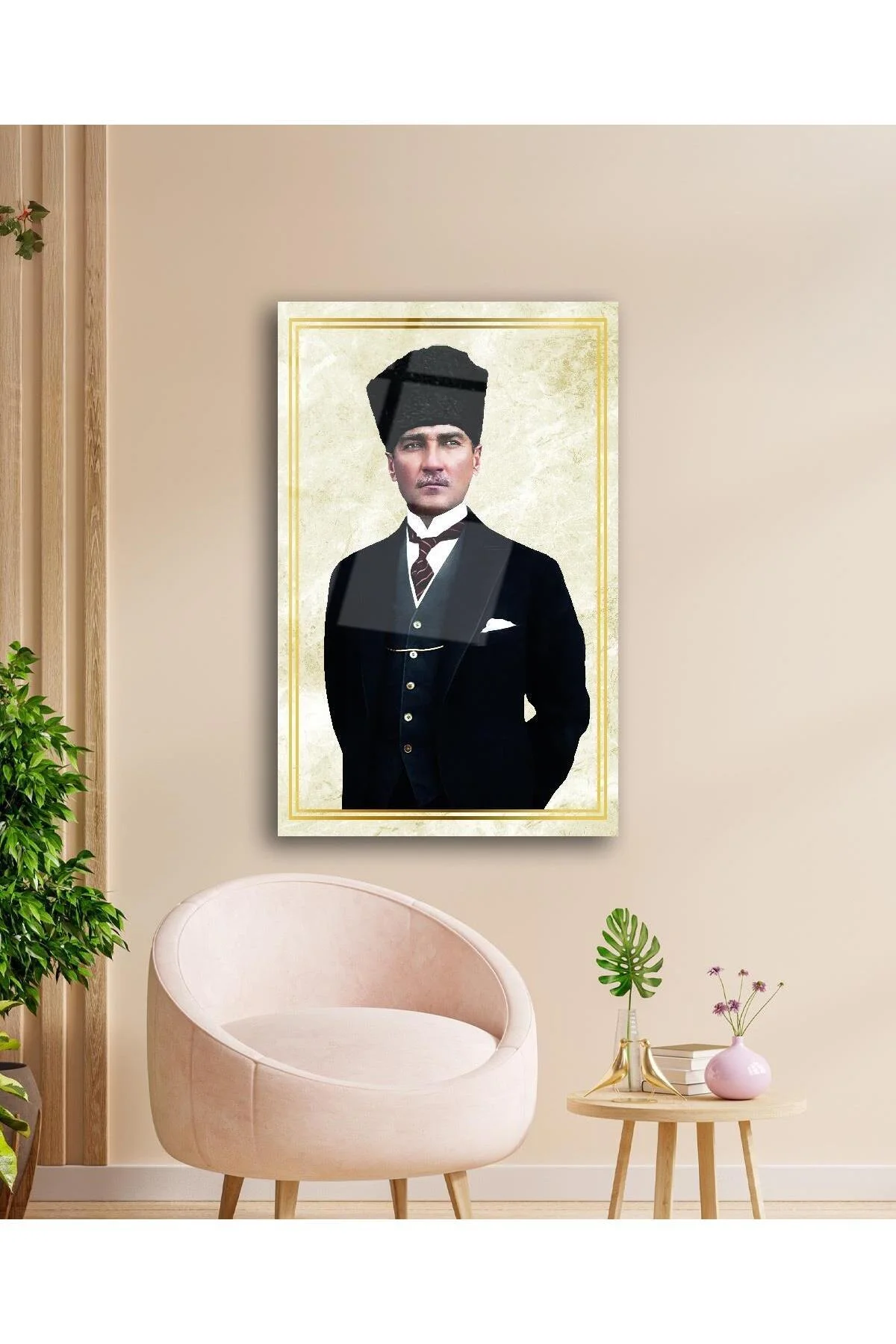 Atatürk Portre Cam Tablo Modern Ev Ofis Salon Hediyelik Büyük Tablo Duvar Dekoru - BYCAGRİ Görsel 2