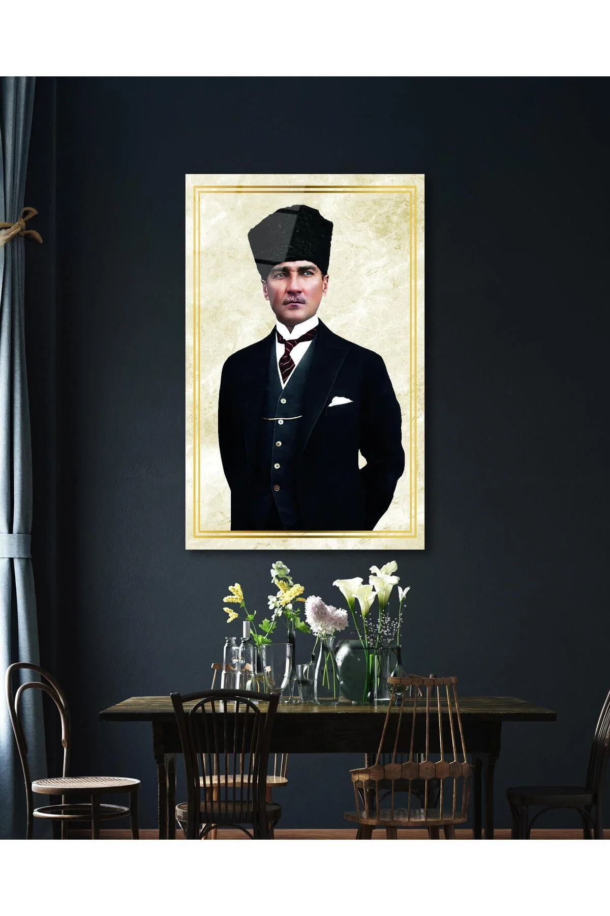 Atatürk Portre Cam Tablo Modern Ev Ofis Salon Hediyelik Büyük Tablo Duvar Dekoru - BYCAGRİ Görsel 6