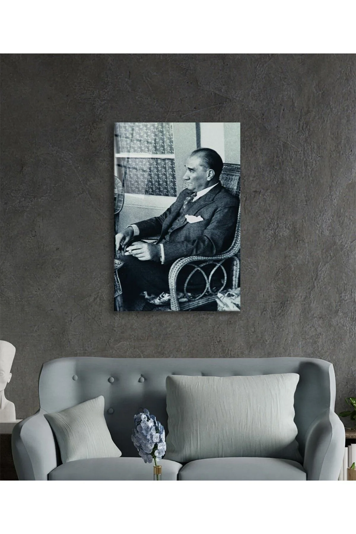 Atatürk Portresi Cam Tablo, Ev ve Ofis Duvar Dekoru, Hediyelik Büyük Temperli 4 mm Cam Tablo - Ankı Görsel 3