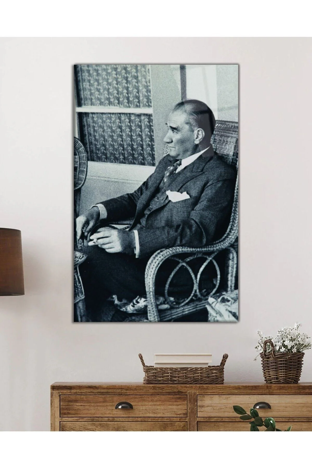 Atatürk Portresi Cam Tablo, Ev ve Ofis Duvar Dekoru, Hediyelik Büyük Temperli 4 mm Cam Tablo - Ankı Görsel 2