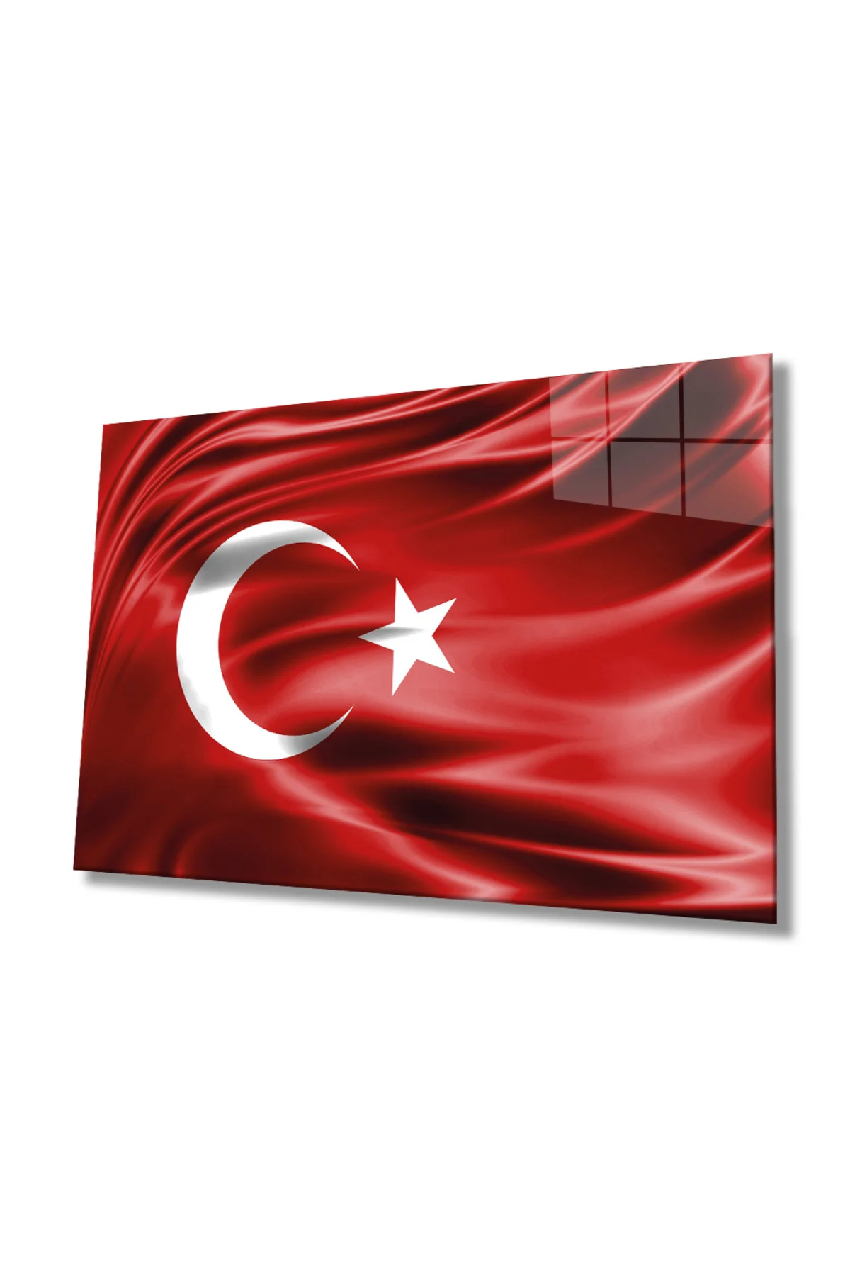 YB HG Kırmızı Dalgalı Türk Bayrağı Cam Tablo Ev ve Ofis Duvar Dekoru