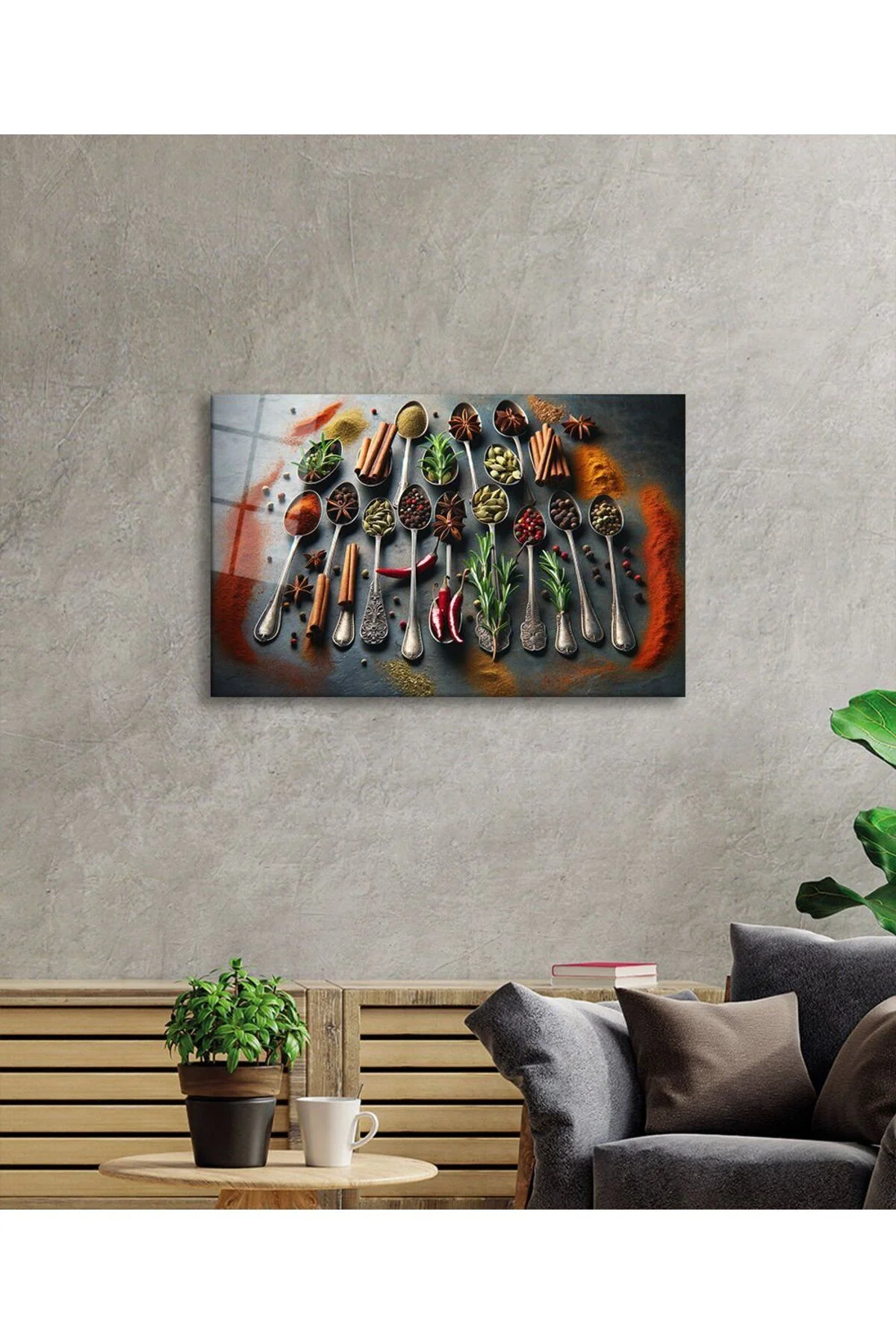Kaşıklarda Baharatlar Modern Cam Tablo Yapay Zeka Büyük Tablo Ev 4mm Dayanıklı Temperli Cam - Leopar Art Görsel 3