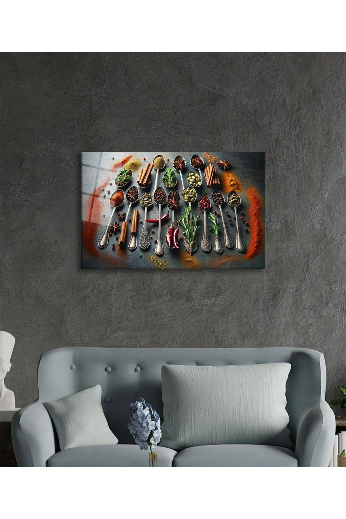 Kaşıklarda Baharatlar Modern Cam Tablo Yapay Zeka Büyük Tablo Ev 4mm Dayanıklı Temperli Cam - Leopar Art Görsel 2