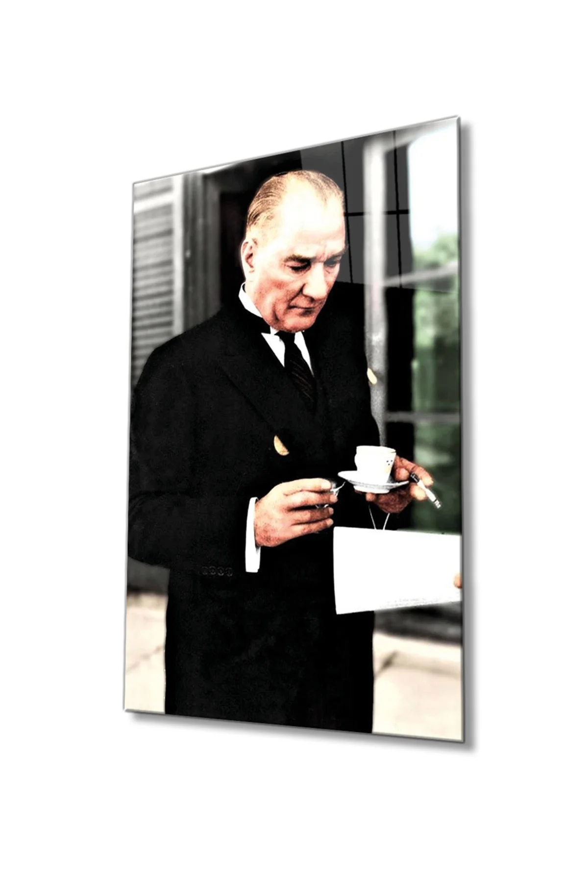 Atatürk Portresi Cam Tablo, Ev ve Ofis Duvar Dekoru, Hediyelik Büyük Temperli 4 mm Cam Tablo
